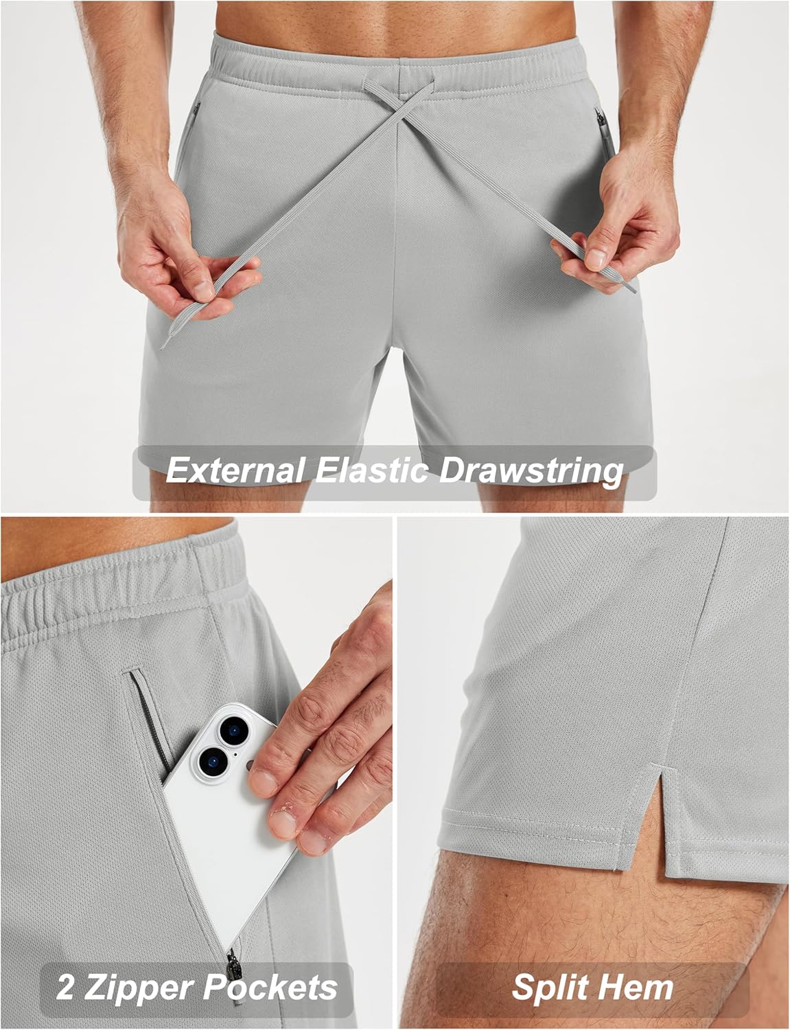 MAGCOMSEN Men's 5" Athletic Running Shorts Mesh Quick Dry Lightweight Linerless Gym Workout Shorts with Zipper Pockets - Image 5