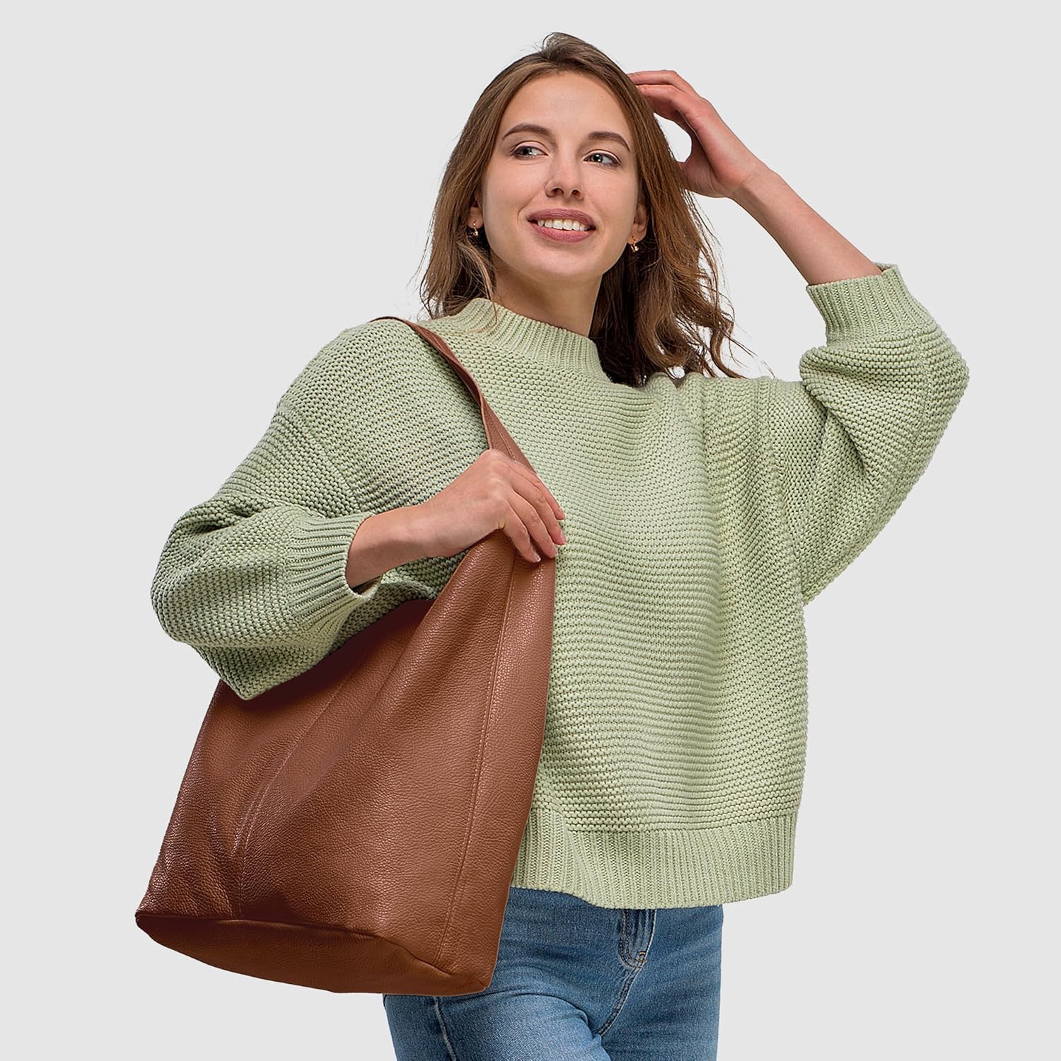 Italian Calf Leather Unlined Hobo Bag for Women with Zipper | Large Slouchy Shoulder Handbag Tote Bucket Purse Pocketbook
