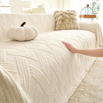 Couch Covers for Dogs, Sofa Covers for 2 Cushion Couch, Plush Couch Blanket Cover Sectional Washable, Sofa Slipcover Protector, Slip Covers for Sofas High Weight Warm, Chevron Cream, 71" 102"