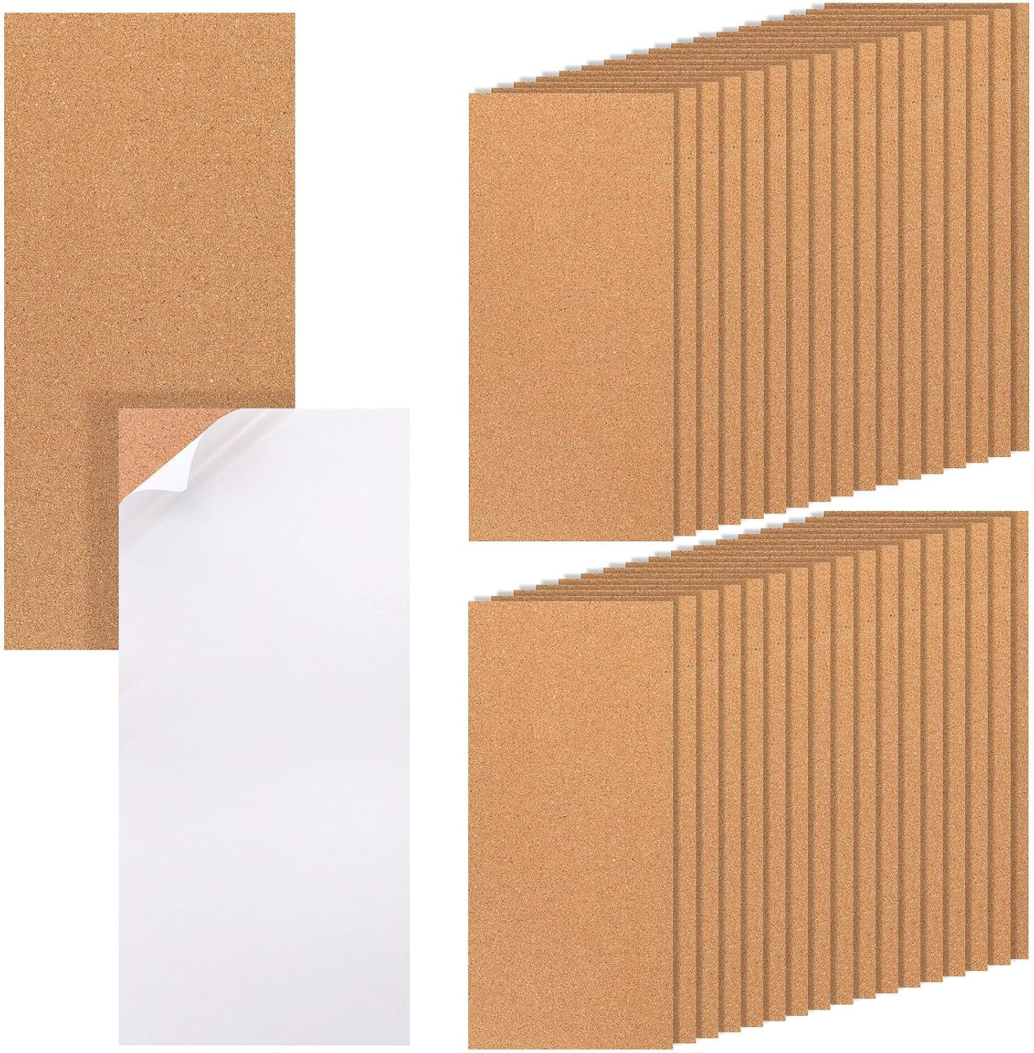 Wesiti 36 Pcs 17 x 8 in 0.24 in Thick Self Adhesive Cork Board, Square Cork Coaster Natural Cork Backing for Coasters Cork Sheets with Adhesive Backing Cork Tiles Corkboard Mats for DIY Crafts Wall