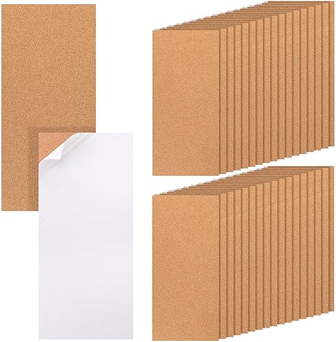 Wesiti 36 piezas de tablero de corcho autoadhesivo de 17 x 8 pulgadas de grosor de 0.24 pulgadas, posavasos cuadrados de corcho natural con respaldo
