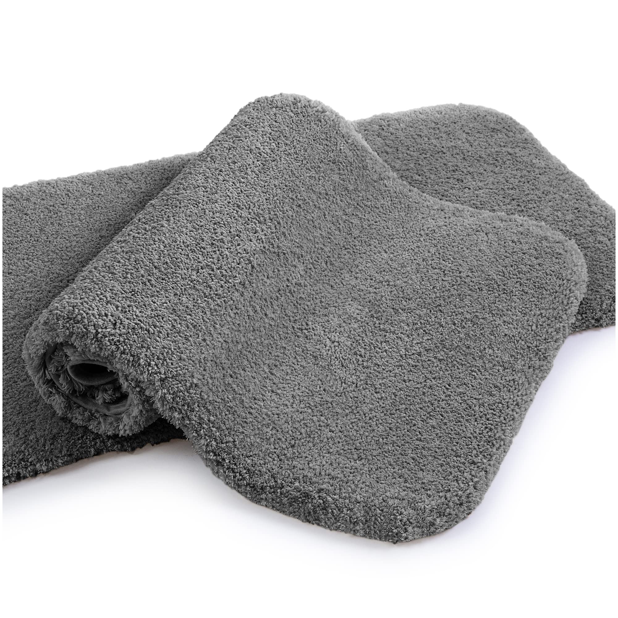 Non Slip Bath Mat 2 Pack Thickened Bath Rug for Bathroom Absorbent Ultra Soft Bathroom Mat Rug Fluffy Microfiber Bedside Rug Carpet Floor Mat, Quick-drying, Machine Washable - 50 x 80cm (Dark Gray)