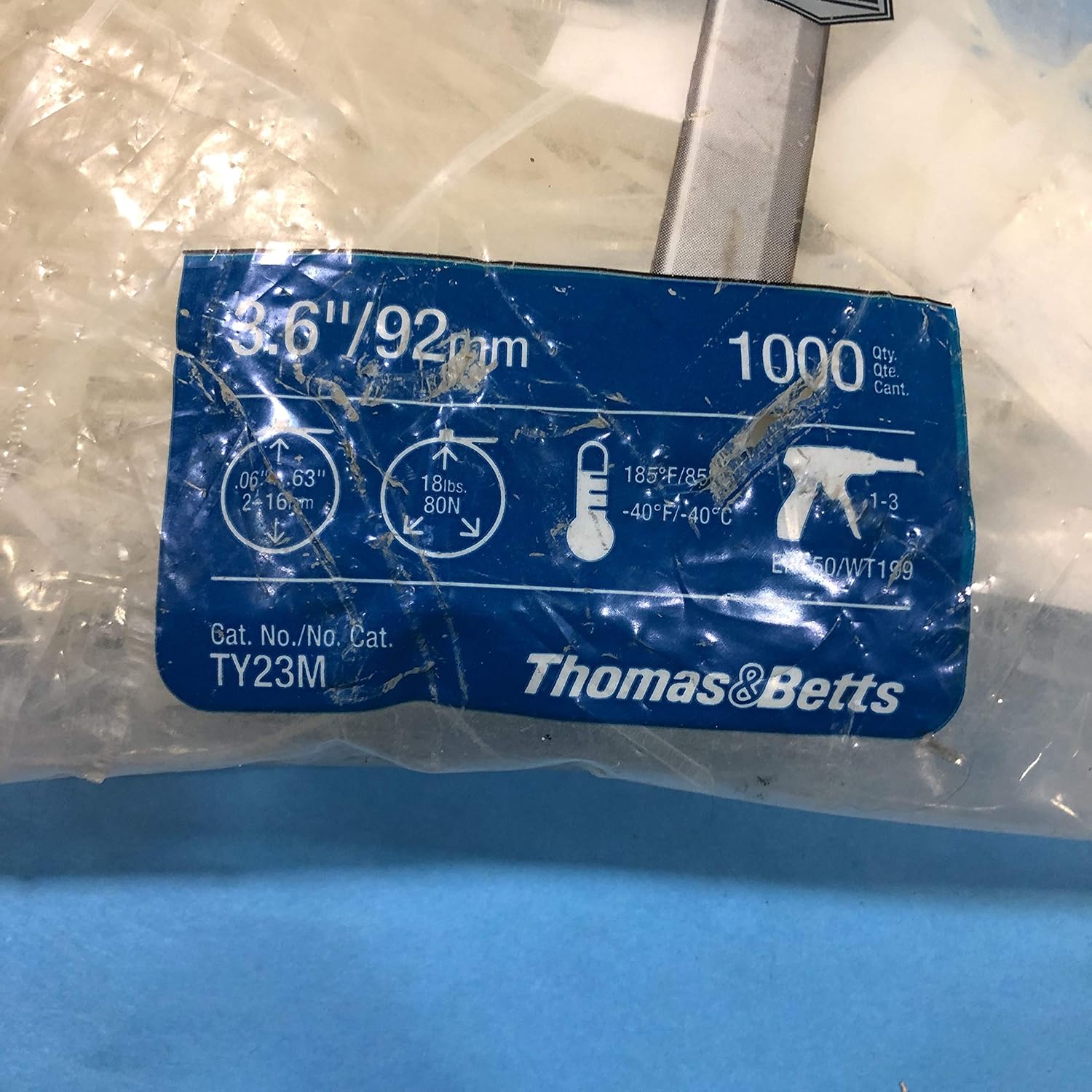 THOMAS & BETTS - TY23M - CABLE TIES, 91.95MM L, NYLON 6.6, NAT, 18LBS, PK1000