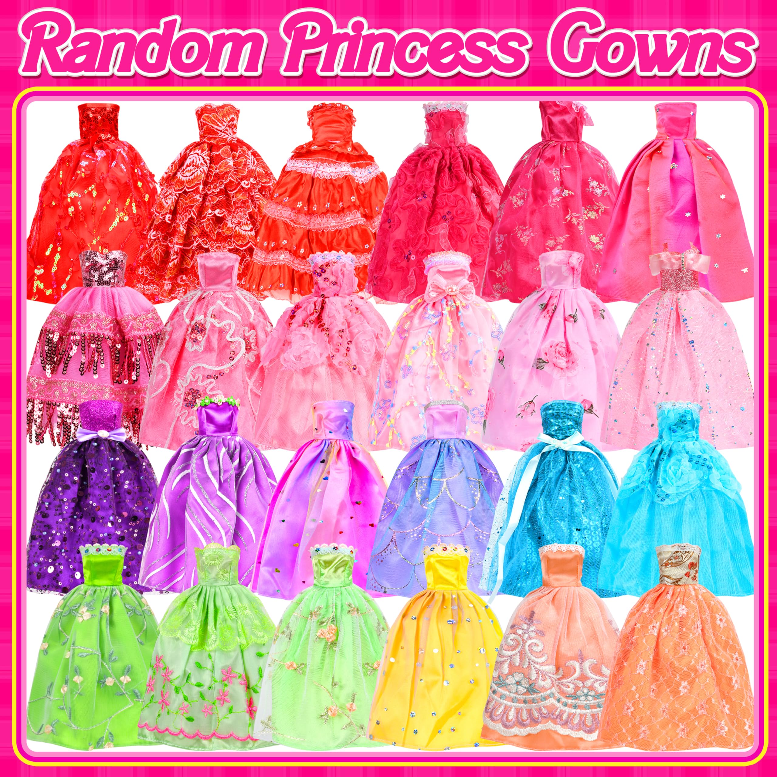 71 Pack Doll Clothes and Accessories - 5Princess Dress 9 Fashion Dress Cloth 3 Top and Pants 3 Bikini Swimsuits 20 Shoes 28 Other Doll Accessories Size Suit for 11.5 Inch Dolls