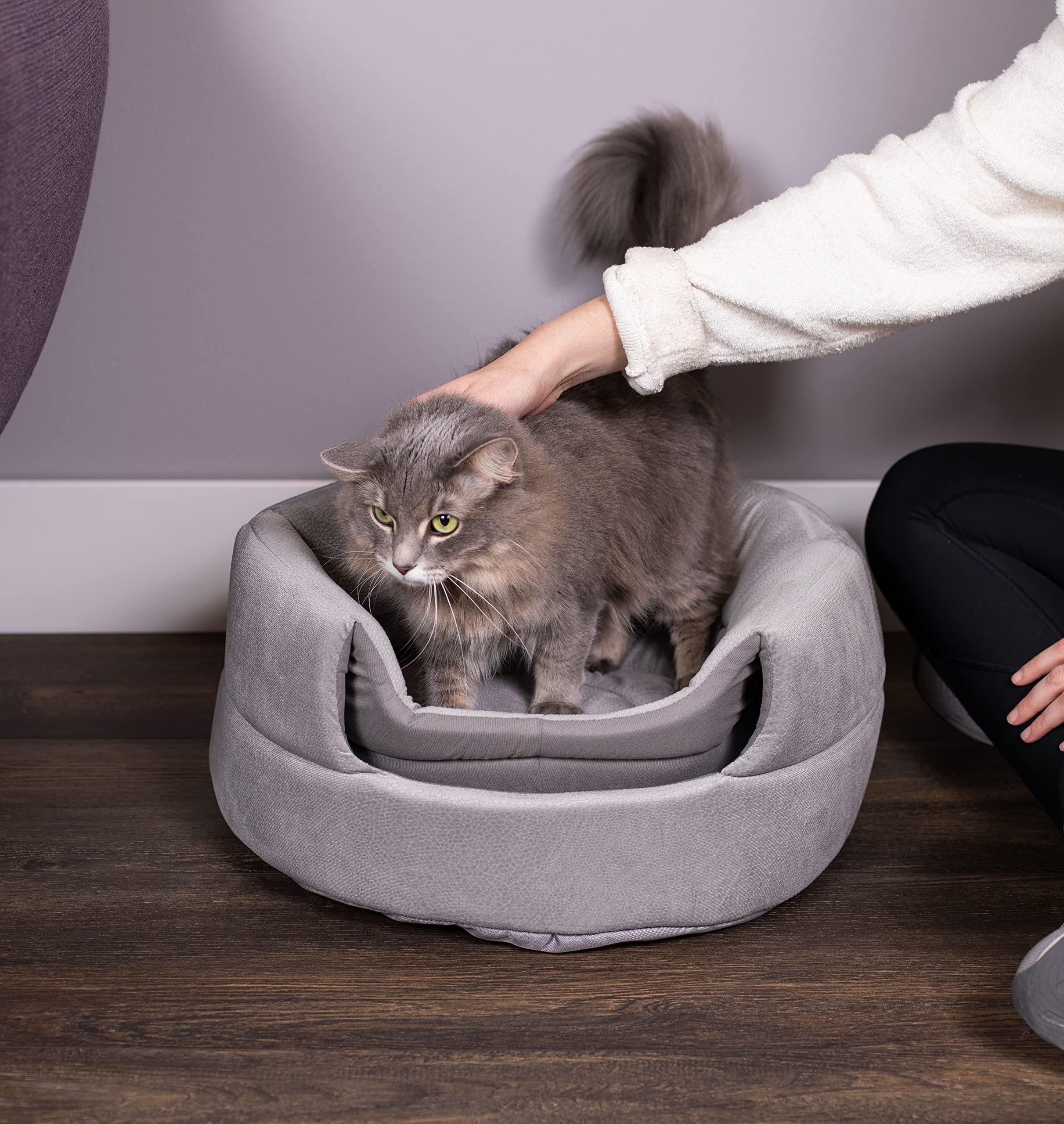 BIRDROCK HOME 2 in 1 Pet Bed for Cats or Small Dogs - Cozy Cat Cave or Plush Dog Bed - Indoor Teepee House for Pets (15 Inch Wide, Grey)