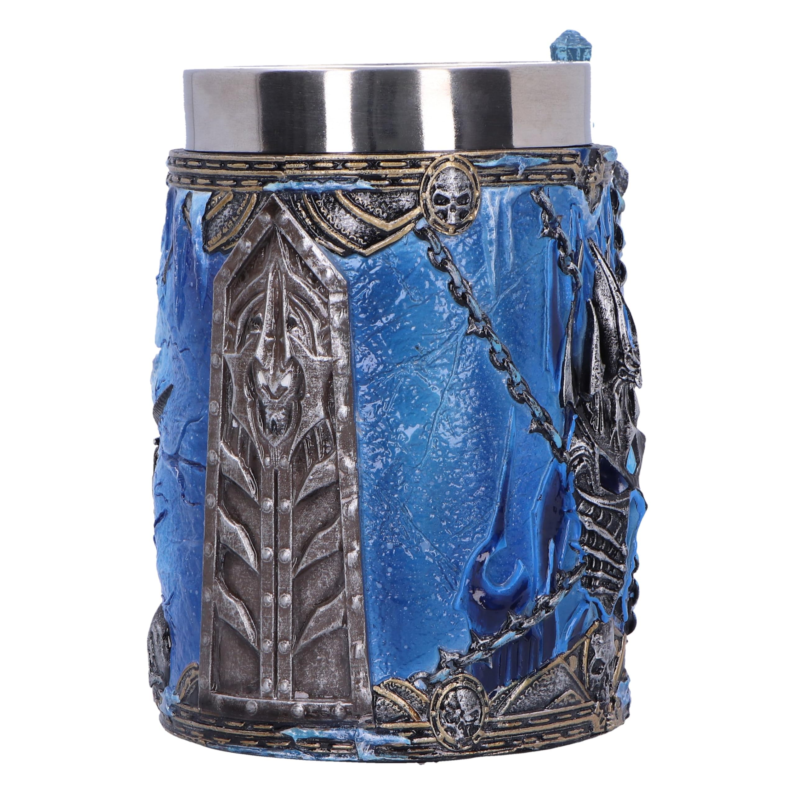 Nemesis Now World of Warcraft - Jarra de cerveza The Lich King, resina, azul, oficial de World of Warcraft, inserto de acero inoxidable extraíble, fundido en la mejor resina, pintado a mano por