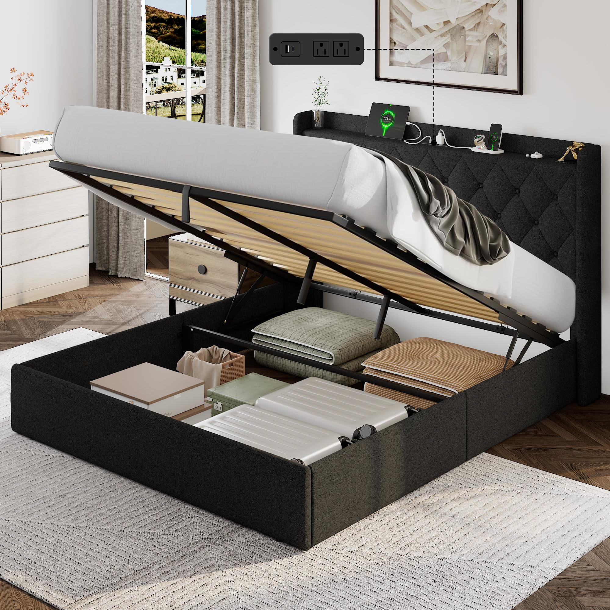 Einhomn Queen Lift Up Storage Bed Frame