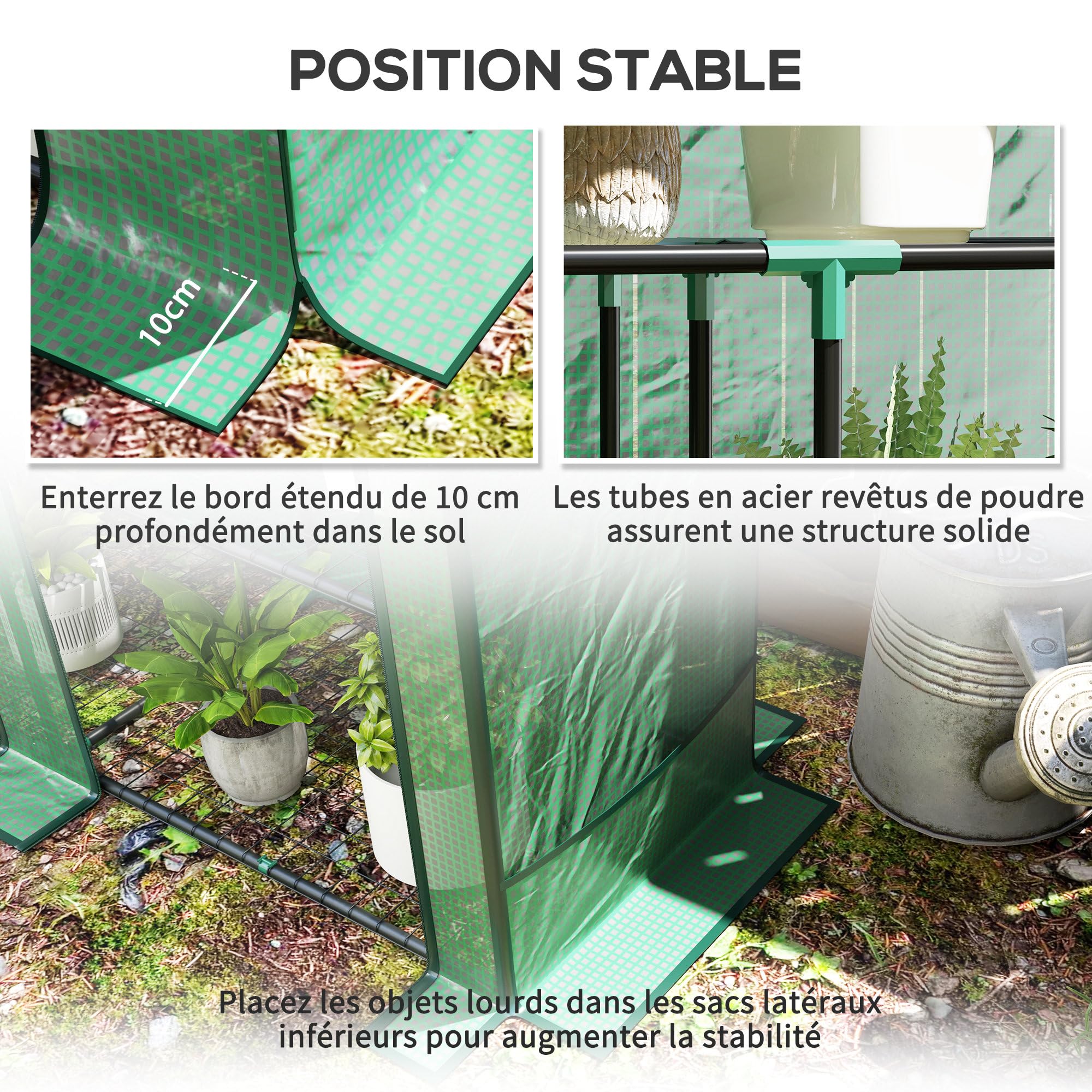 Outsunny Serre de Jardin PE avec Étagères 3 Niveaux 144 x 48 x 152 cm Vert | Serre de Balcon, Bâche Renforcée 140 g/m², Châssis en Acier, 2 Portes Zippées Enroulables, pour Légumes Plantes Fleurs