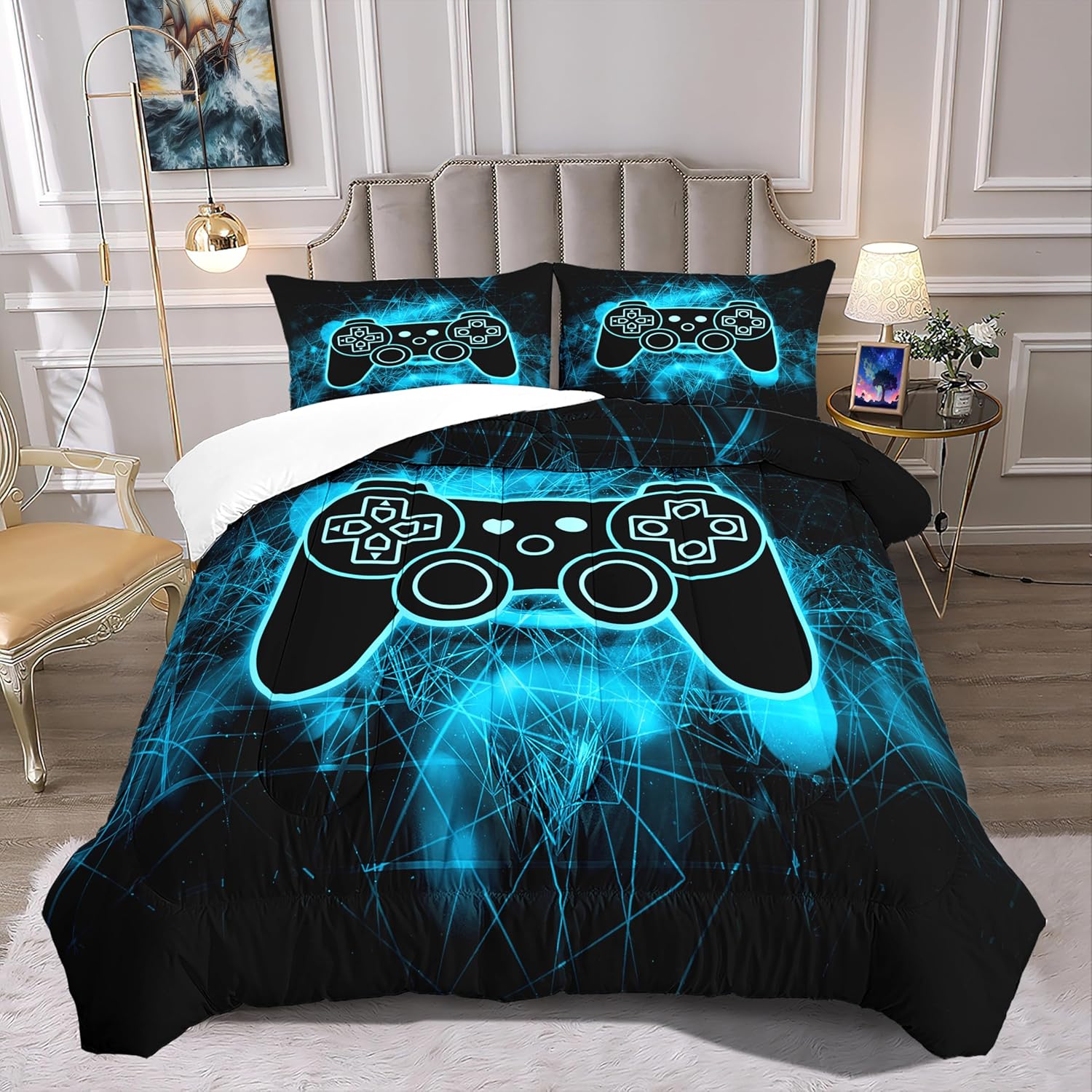 Gamer Bedding Gaming Bedding Sets for Boys Twin Size Bedding Sets for Boys Kids Bedding Sets for KidsTwin Comforter Set for Bedroom,Blue,1 Comforter with 1 Pillowcase - Image 2