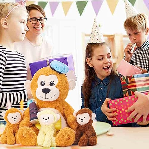 Miniatura 8 de Monkey Mommy - Juguete de peluche para mamá y bebé, lindo juego de 19 pulgadas, pequeño, suave, esponjoso, juguete para abrazar con mini bebés,