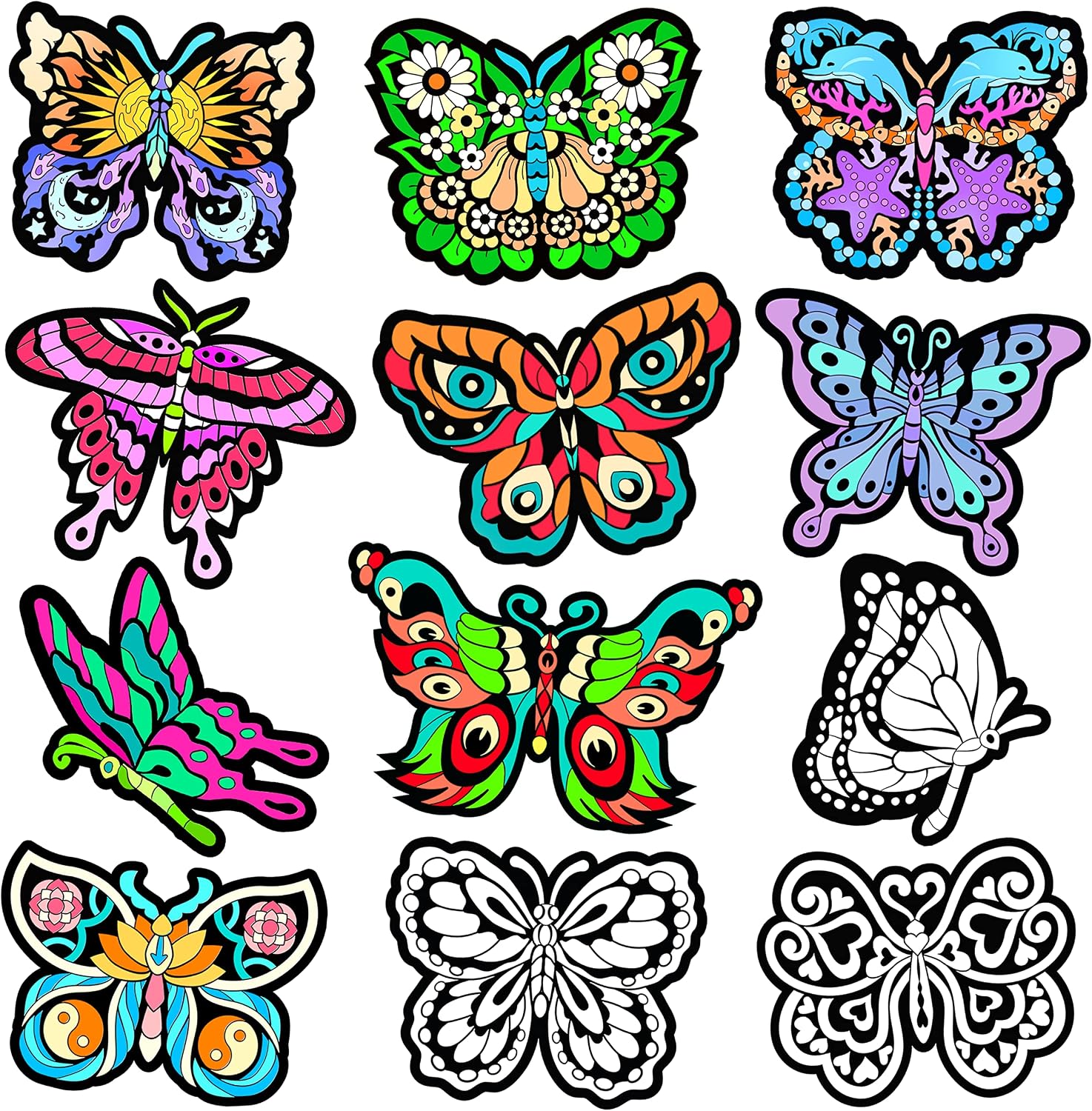 Color Your Own Velvet Butterflies - 12 Pack - Beautiful Arts and Crafts Coloring Fun for All Ages - Decorate Your Room, Color with Friends, Party Favors and Activities (All Unique Designs)