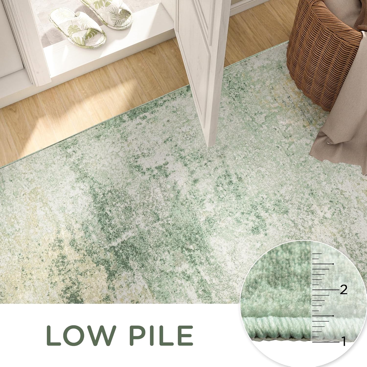 ARKIKI 5x7 Washable Area Rug for Living Room, Non-Slip Soft Modern Abstract Large Carpet, Low Pile Neutral Rugs for Bedroom, Dining Room, Home Office, Dorm, Indoor Decor, Light Green