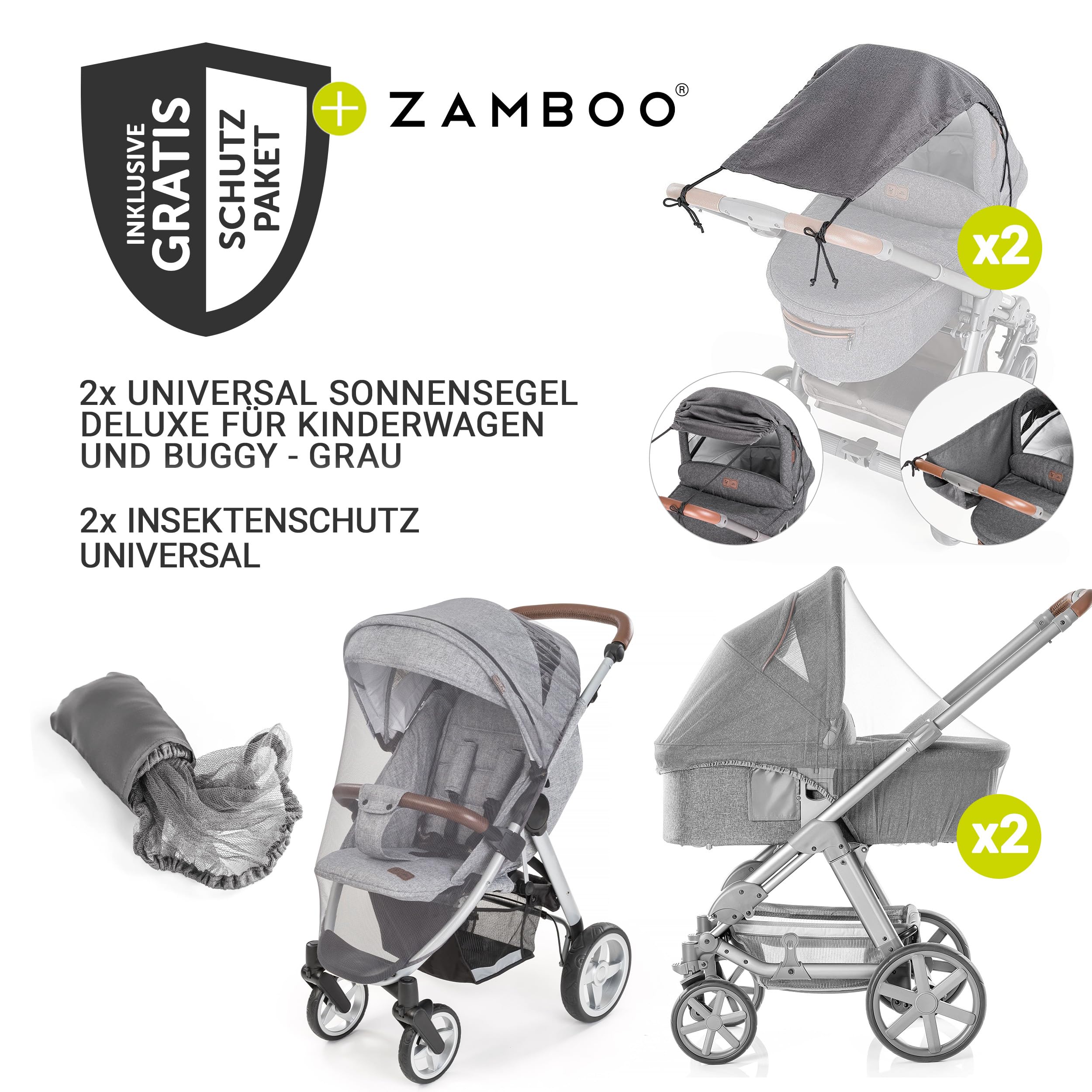 hauck Zwillingskinderwagen Atlantic Twin ab Geburt | 2 Babywannen zu drehbaren Sportsitzen mit Liegeposition | Geschwisterwagen mit Insektennetz & Sonnensegel UV50+ – Melange Grey