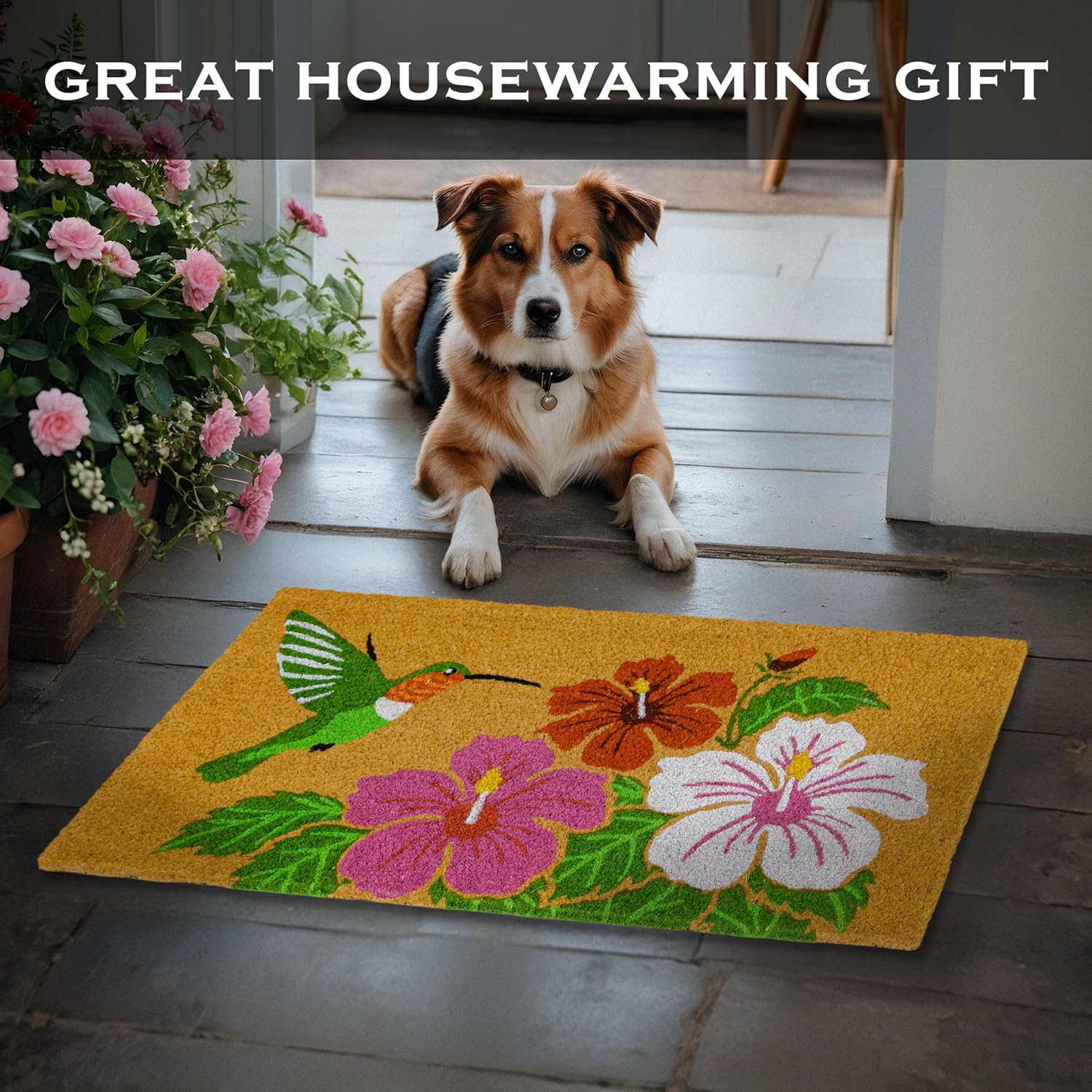 MAINEVENT Hummingbird Door Mat 30x17 Inch, Garden Hummingbird Doormat for Covered Outdoor Area, Bird Welcome Mat, Outdoor Spring Decor, Summer Front Door Mat