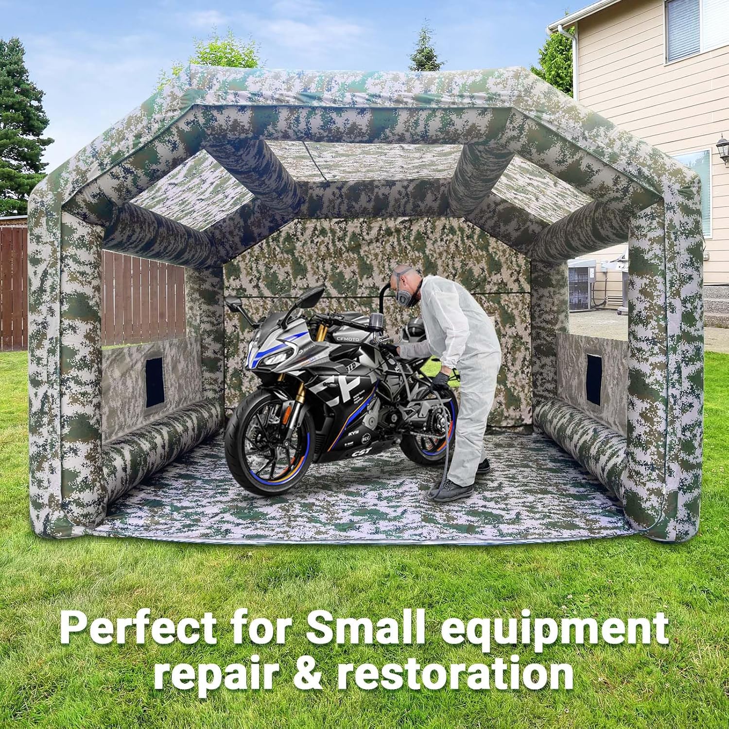 Inflatable Paint Booth 10x8.2x8.2 FT with 550W Blower, Carbon Filter Windows, Portable Spray Booth for Car Painting, Auto Body Work, Furniture Refinishing, Mobile Garage Paint Tent