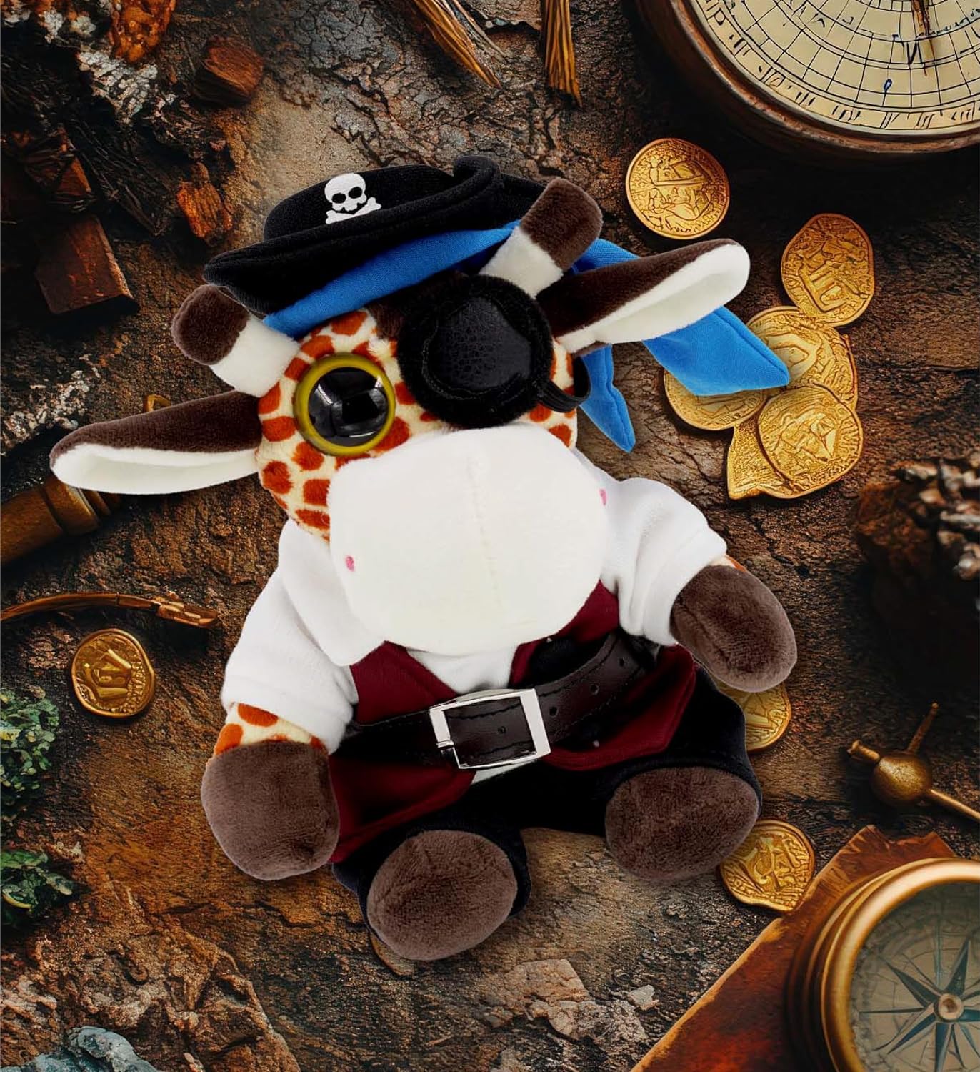 DolliBu Pirate Stuffed Animal Dress Up Costume Set - Pirate Shirt Belt Vest, Pants, Skull Pirate Hat, Eye Patch, Cute Teddy Bear Outfit - Small Fits 5 to 7 Inch Plush Toys