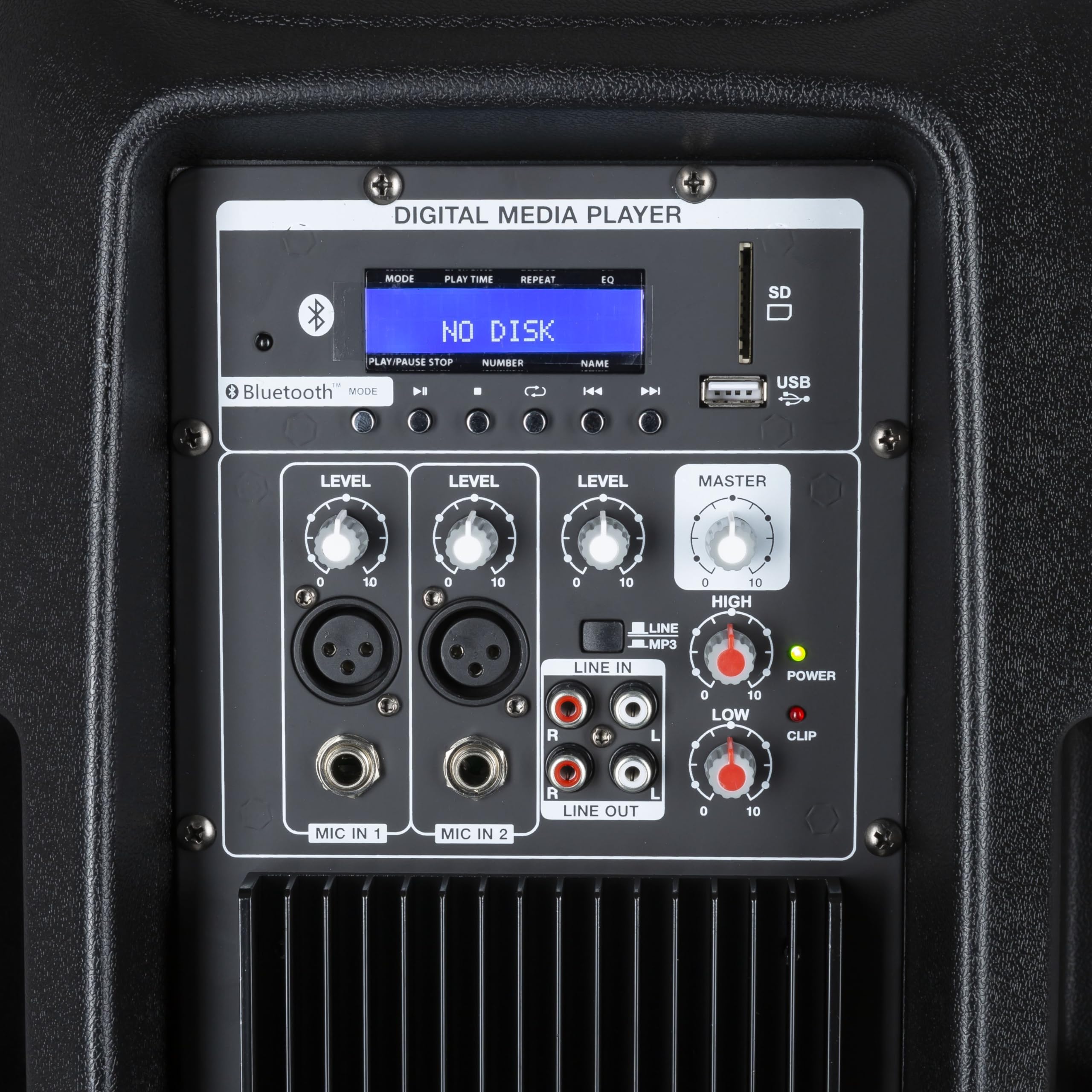 MUSIC STORE GO! 12A MKII Aktiver 2-Wege 12 Zoll Lautsprecher - 600W Peak Leistung, Integrierter Media Player, Bluetooth, USB & SD-Karten Slots, 3-Kanal Mixer, 2 XLR/Klinke Mikrofoneingänge, Stereo