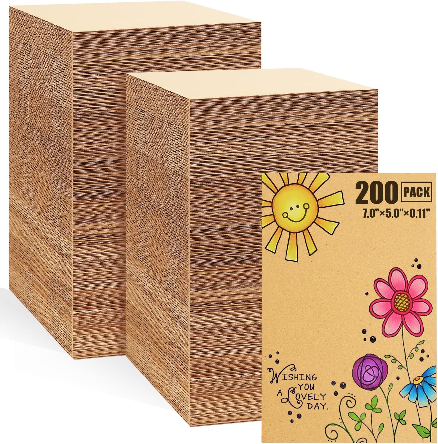 200 Pack Corrugated Cardboard Sheets 5x7 Inch, 1/8" Thickened, Flat Cardboard Pads for Packaging, Mailing, Shipping, Crafts - B-Flute, Brown