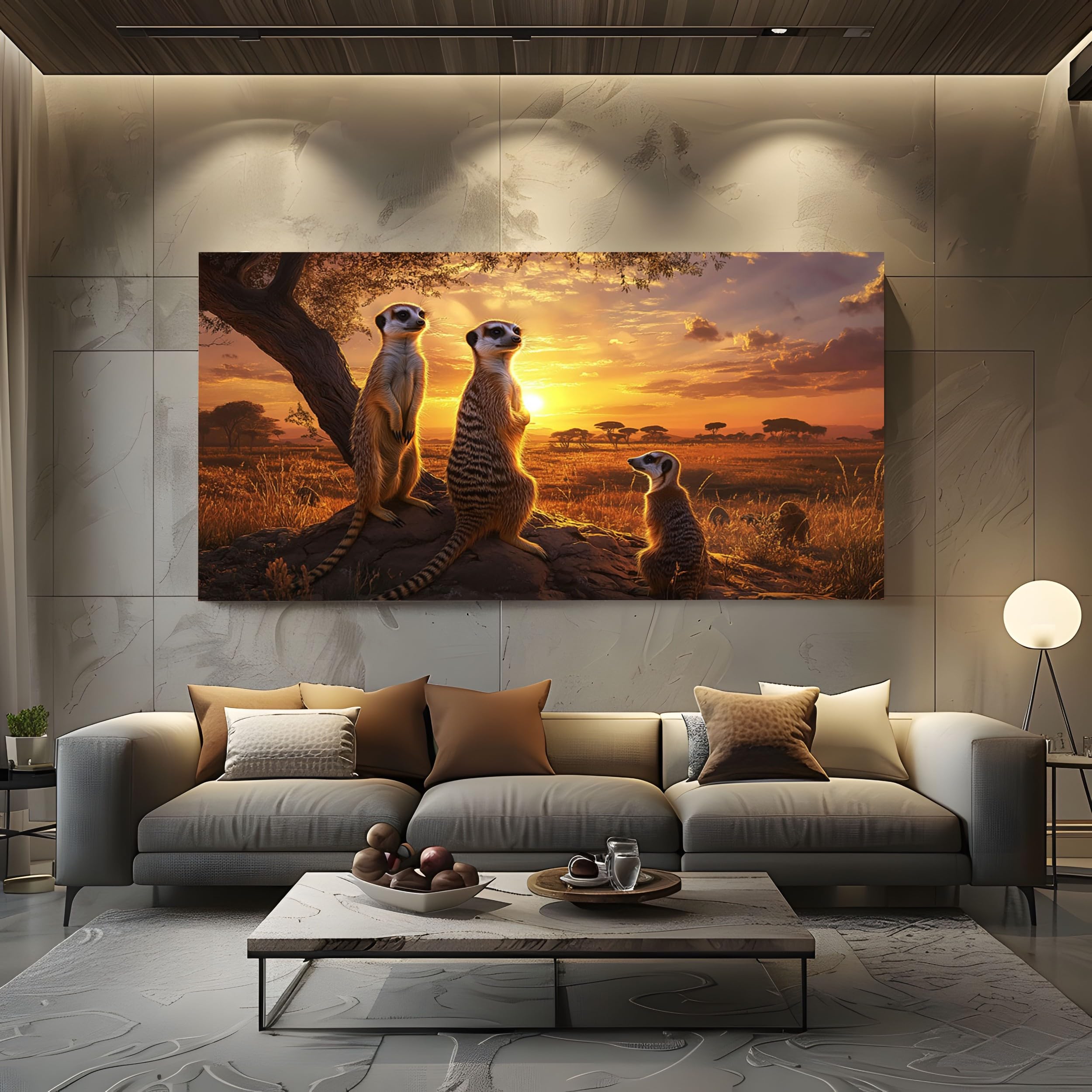 ZORYAN Wall Decor for Home African Animal Meerkat Canvas Prints Large Painting Yellow Pictures for Living Room Bedroom Frameless 80x160 cm