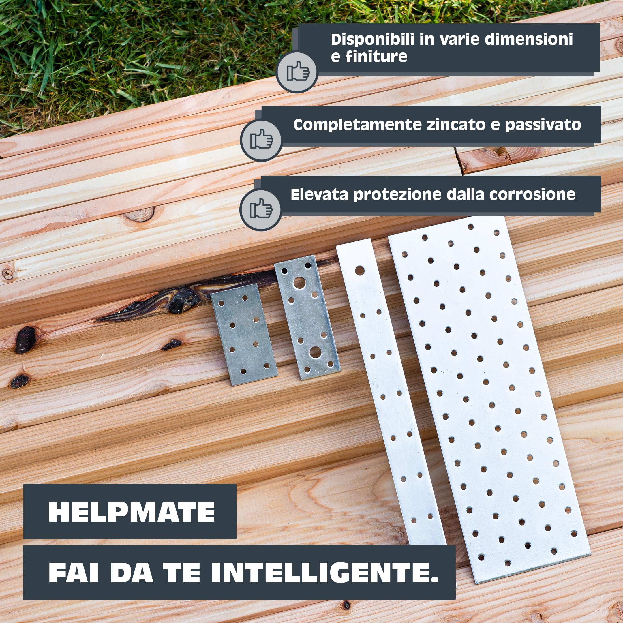 HELPMATE 12 pezzi piastrine forate 30x300 mm Connettore piatto galvanizzato blu Giunzione per legno