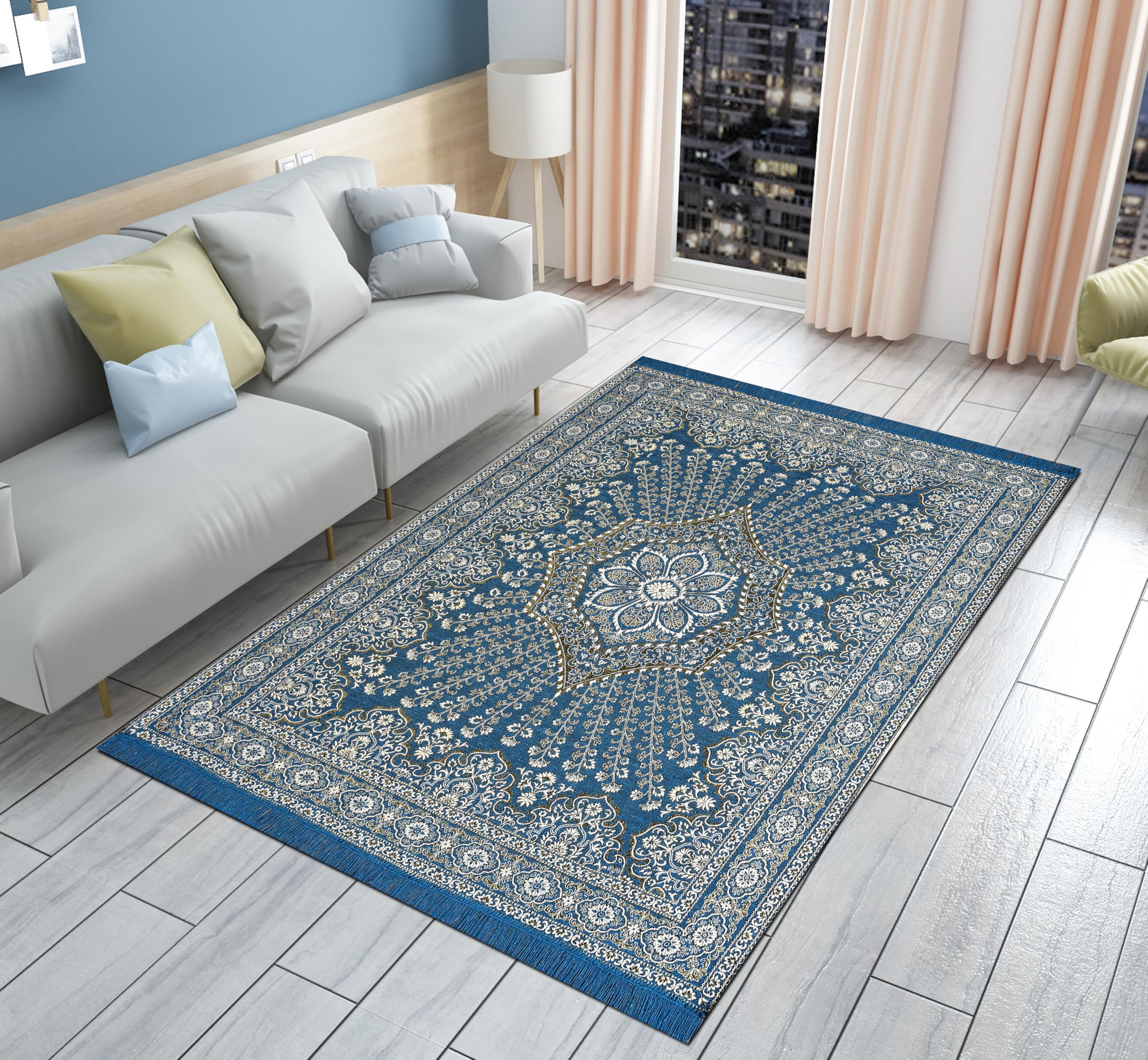 Furnishing Hut Designer Superfine Cotton Carpet 150x210 cm or 5x7 ft | Carpet for Living Room/Area Rug/Darrie with Washable & Durable Fabric/Carpet | Bedroom Runner Reactangular (Aqua)-image-29