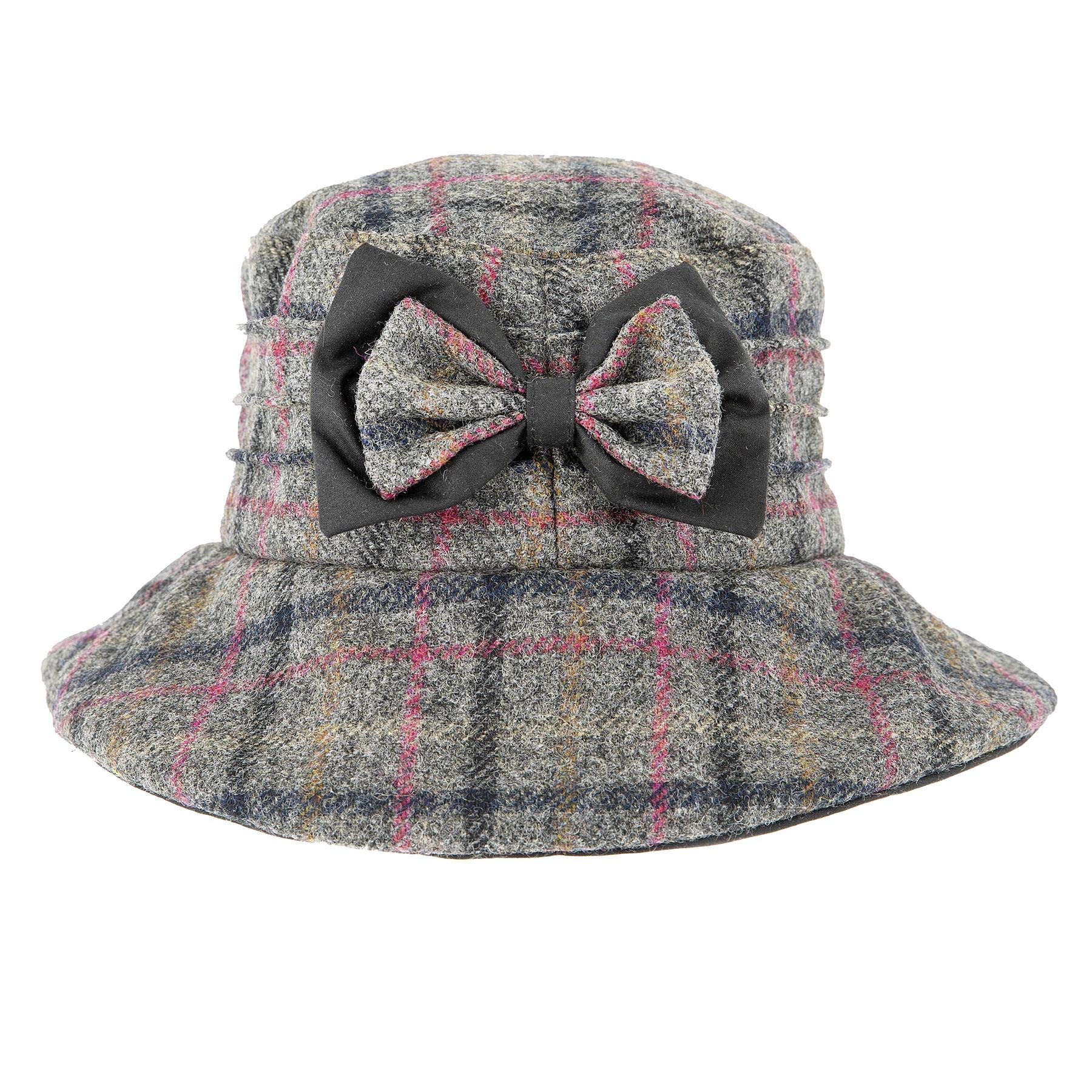 Dents Women's Grey Abraham Moon Tweed Check Bucket Hat With Bow - / One