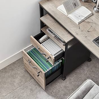 VASAGLE Lockable File Cabinet, Filing Pedestal With 2 Drawers, 5 Wheels