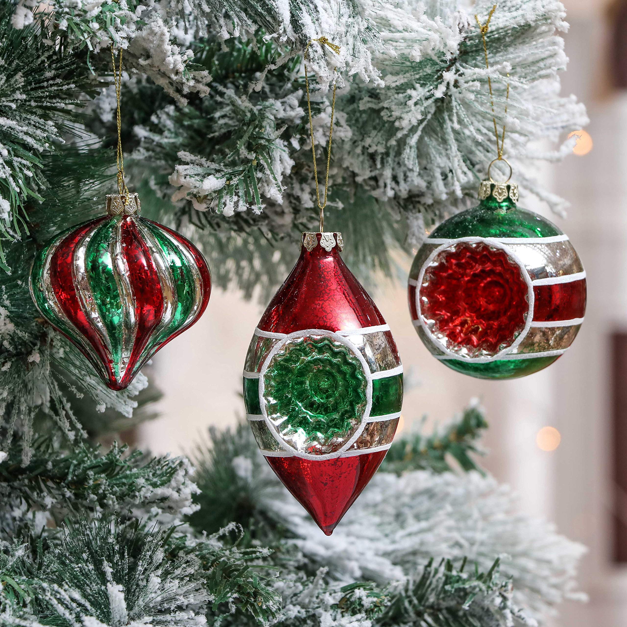 Valery Madelyn Lot de 10 Boules de Noël joyeuses en Verre avec Jupe d'arbre - Rouge/Vert/Blanc