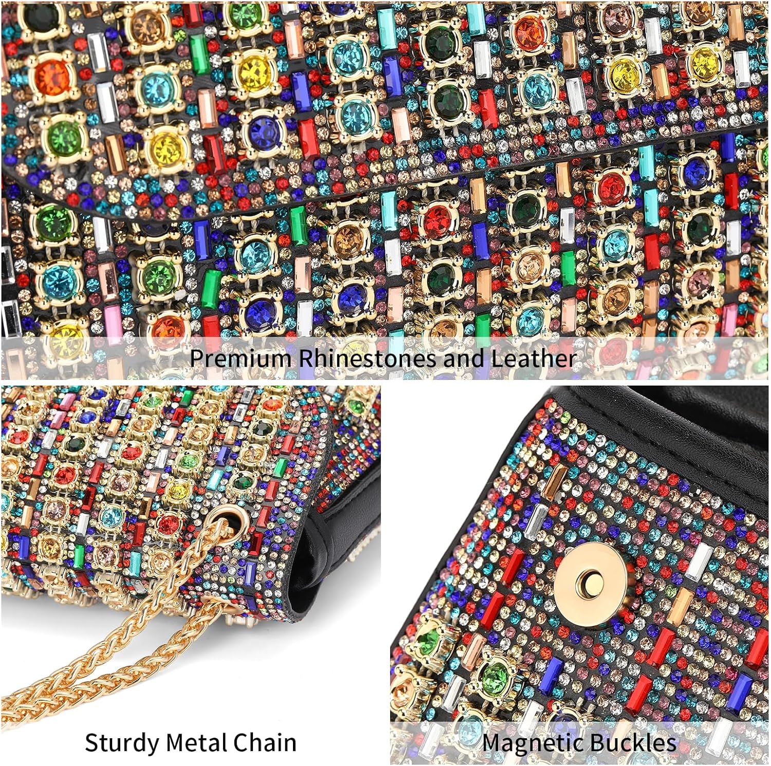 RNIEGA Sparkling Rhinestone Evening Clutch Handbag Purse Ladies Crossbody Shoulder Bag with Metal Chain for Wedding Party