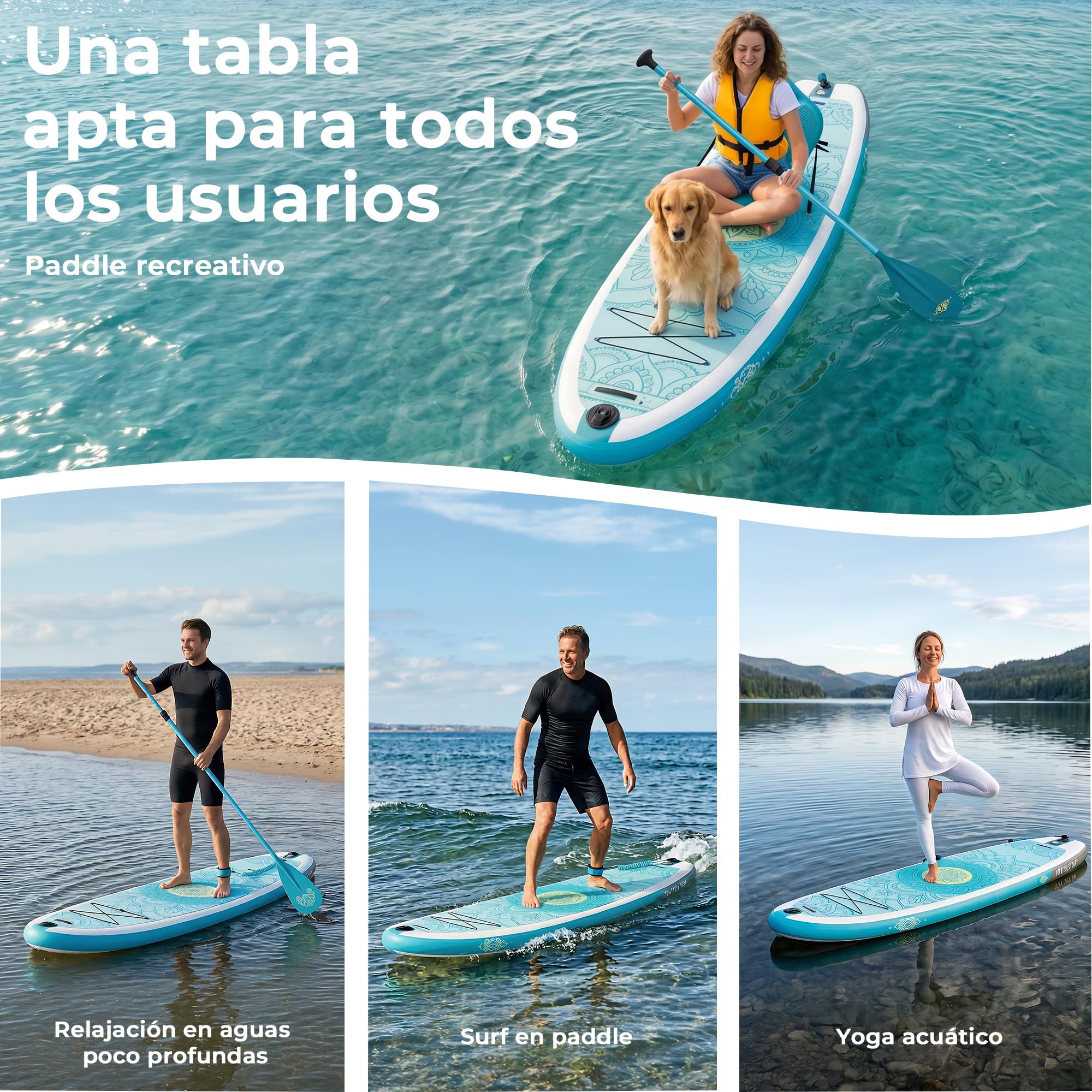 Devoko Tabla Paddle Surf Hinchable 330cm 2 en 1 con Kayak Hinchable Plazas y Accesorios hasta 130kg para Surf, Pesca, Yoga