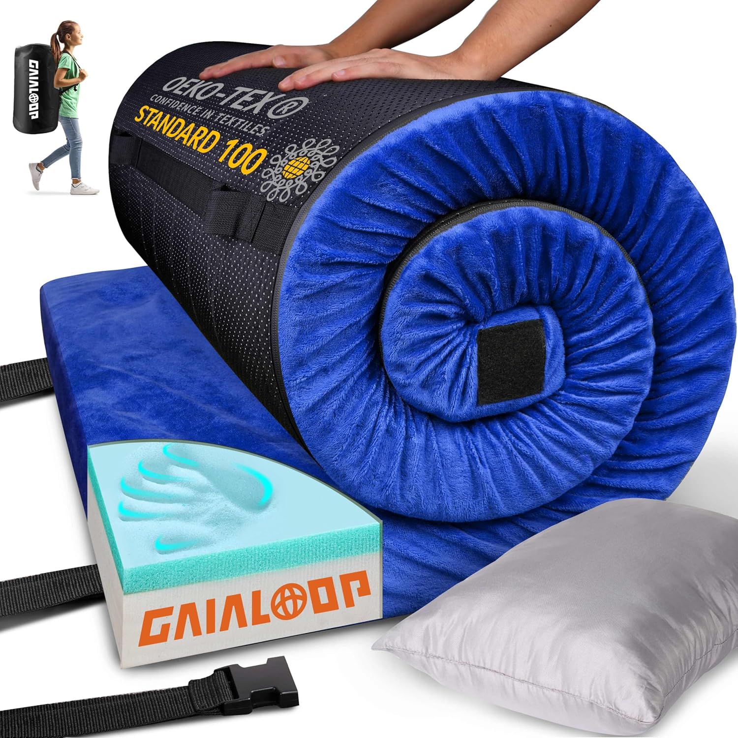 3 Inch GAIALOOP Thick Memory Foam Camping Mattress Sleeping Pad [Car/Tent/Cot] Glamping Portable Floor Mat Roll Up Futon Mattress for Guests Sleepover