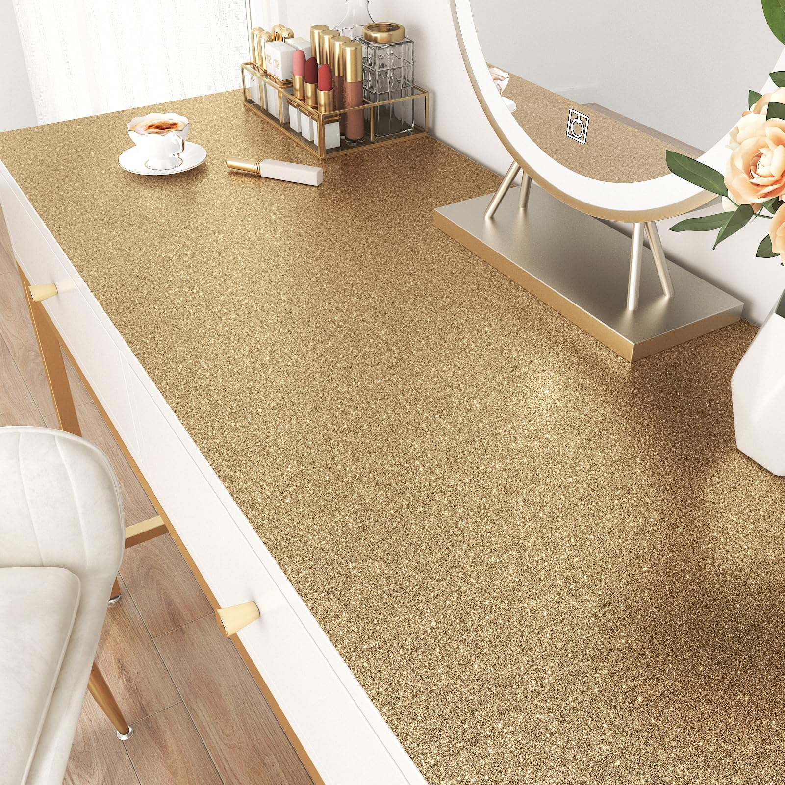 Papier peint à paillettes champagne autocollant amovible pour chambre et meuble 40x200cm