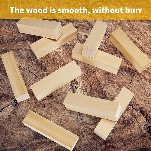 Miniatura 5 de Paquete de 10 bloques de tallado de tilo, bloques de madera maciza suave de 4 x 1 x 1 pulgada, bloques de madera sin terminar para tallar y tallar,