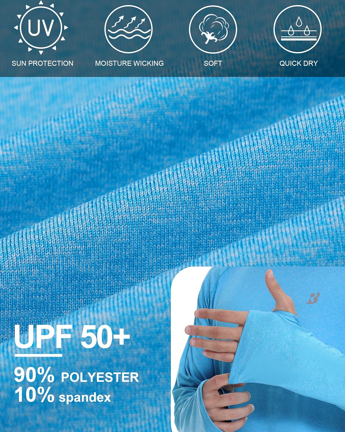 Roadbox UPF 50+ Mens Long Sleeve Fishing Shirts, Sun Protection Athletic Hoodies with Pocket, Outdoor Running Rash Guard - Image 5