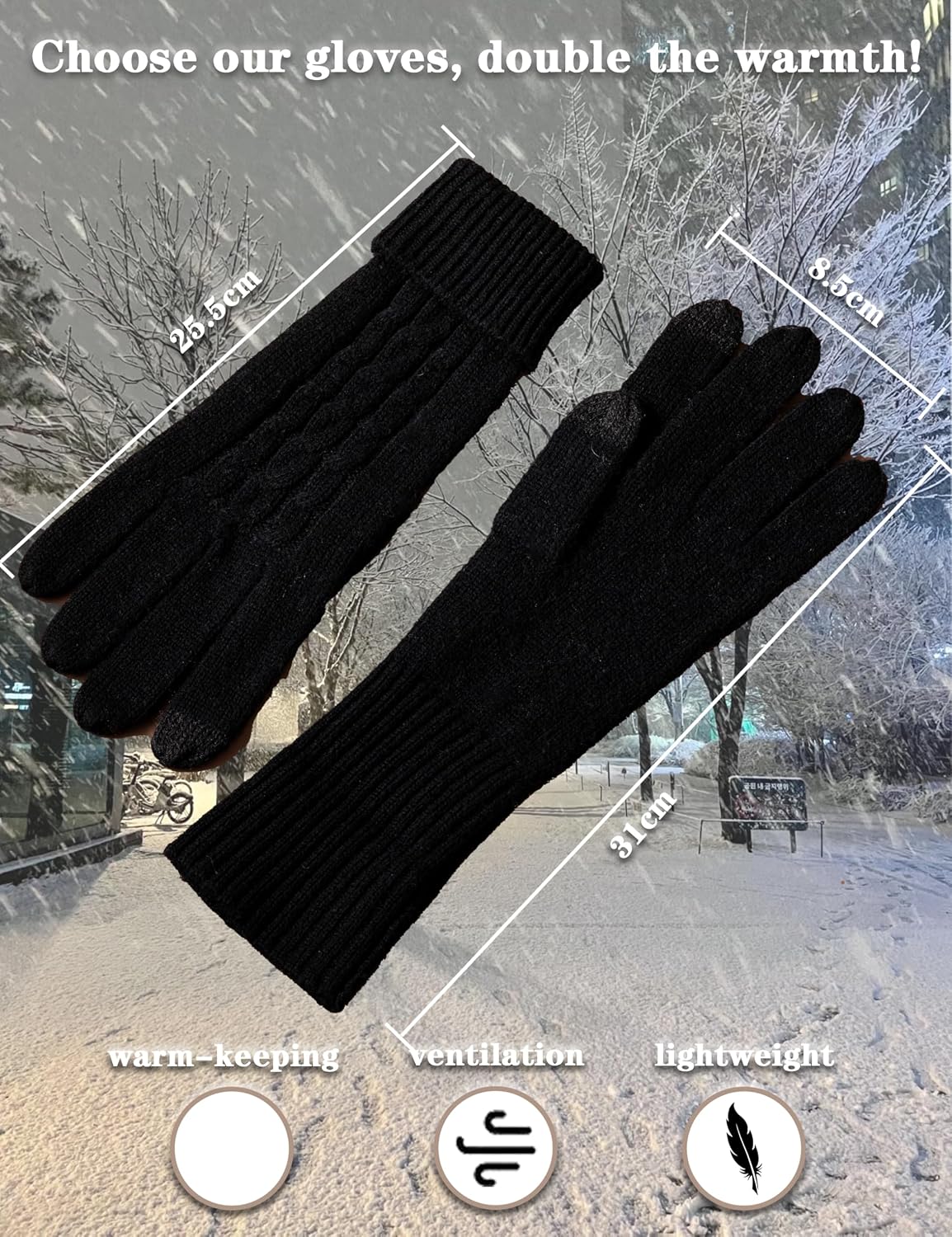 Luxurious 100% Cashmere Touchscreen Gloves for Women | Soft & Warm Ribbed Knit Winter Gloves | Classic Elegant Design