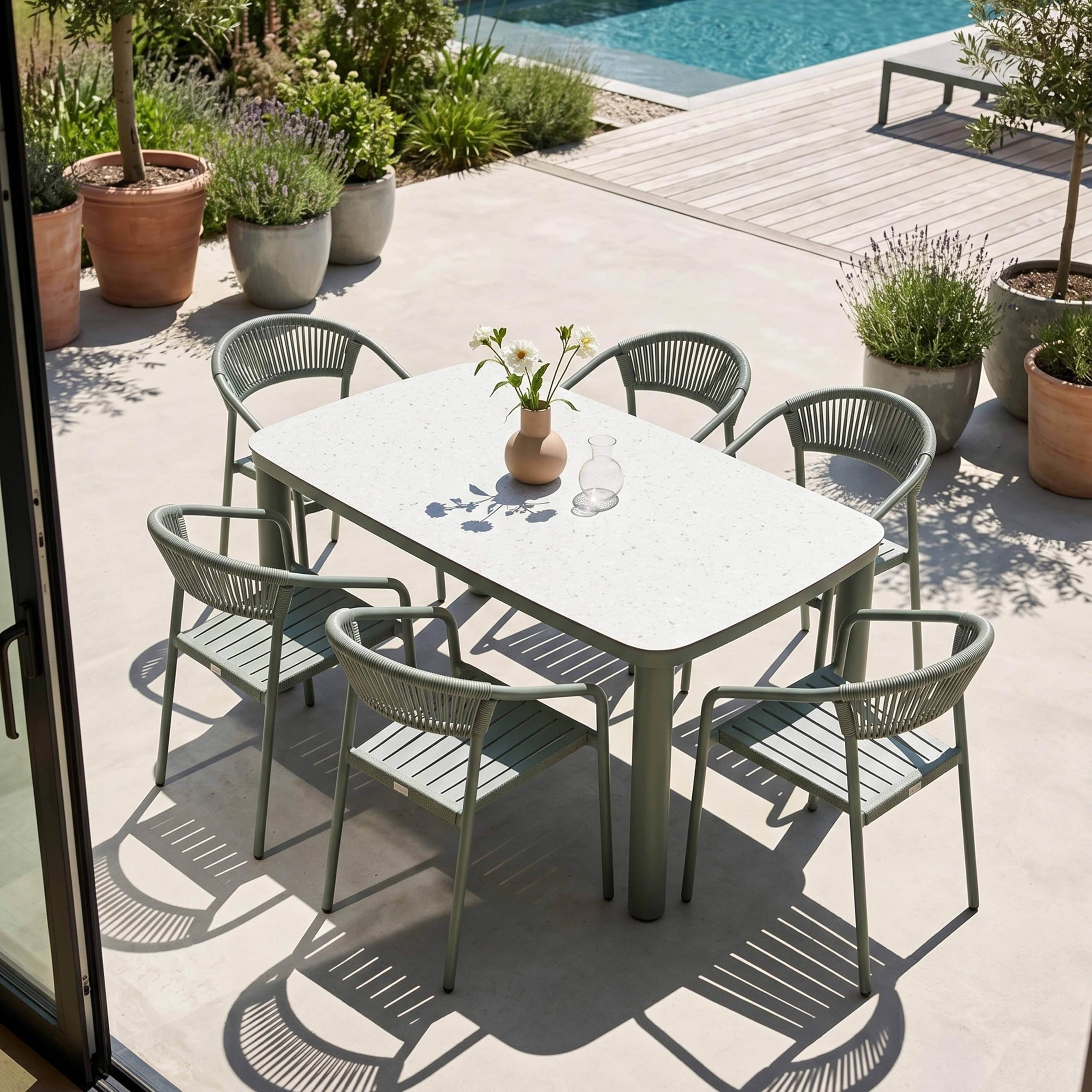 Oviala Table de Jardin Aluminium 150x90 cm et 6 chaises textilène Vert