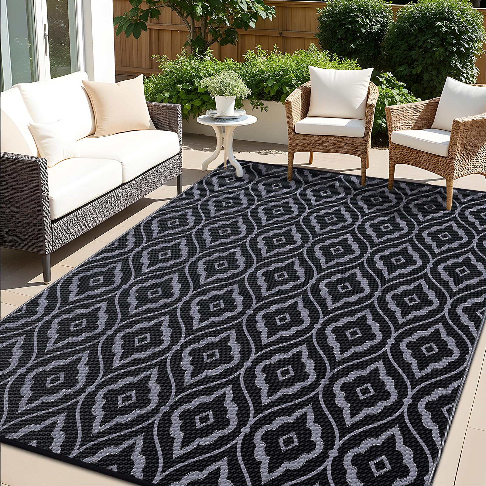 OLANLY Outdoor Rug 5x8 ft Waterproof, Outdoor Plastic Straw Rug with Geometric Pattern Clearance, Reversible RV Mat for Patio, Camping, Balcony, Deck,