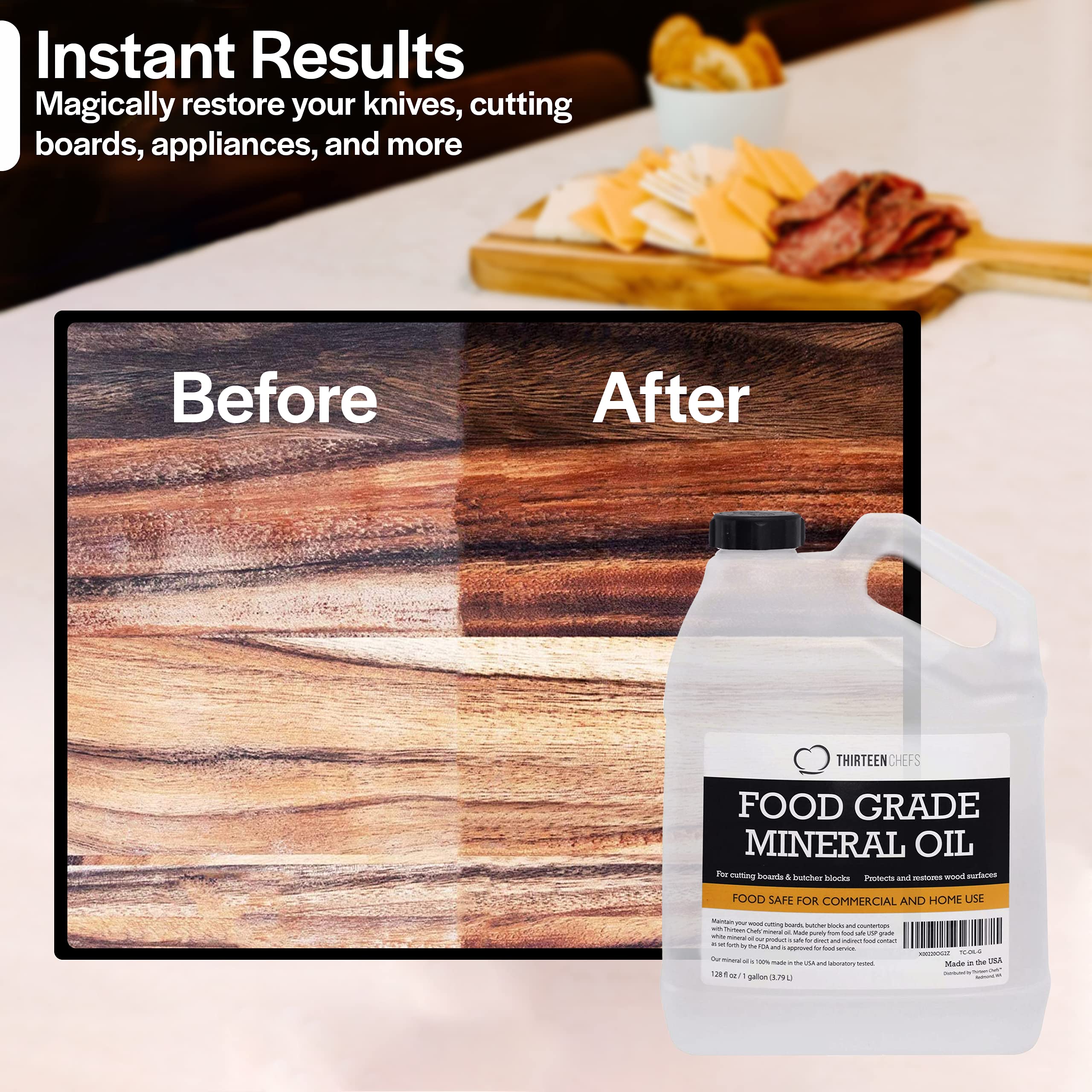 Thirteen Chefs Mineral Oil 128oz Food Grade Conditioner for Wood