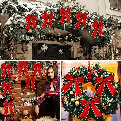 Miniatura 5 de Yinder Cinta de terciopelo de Navidad de 2.5 pulgadas, con bordes dorados con alambre, cinta de envoltura de doble cara para lazo de Navidad,