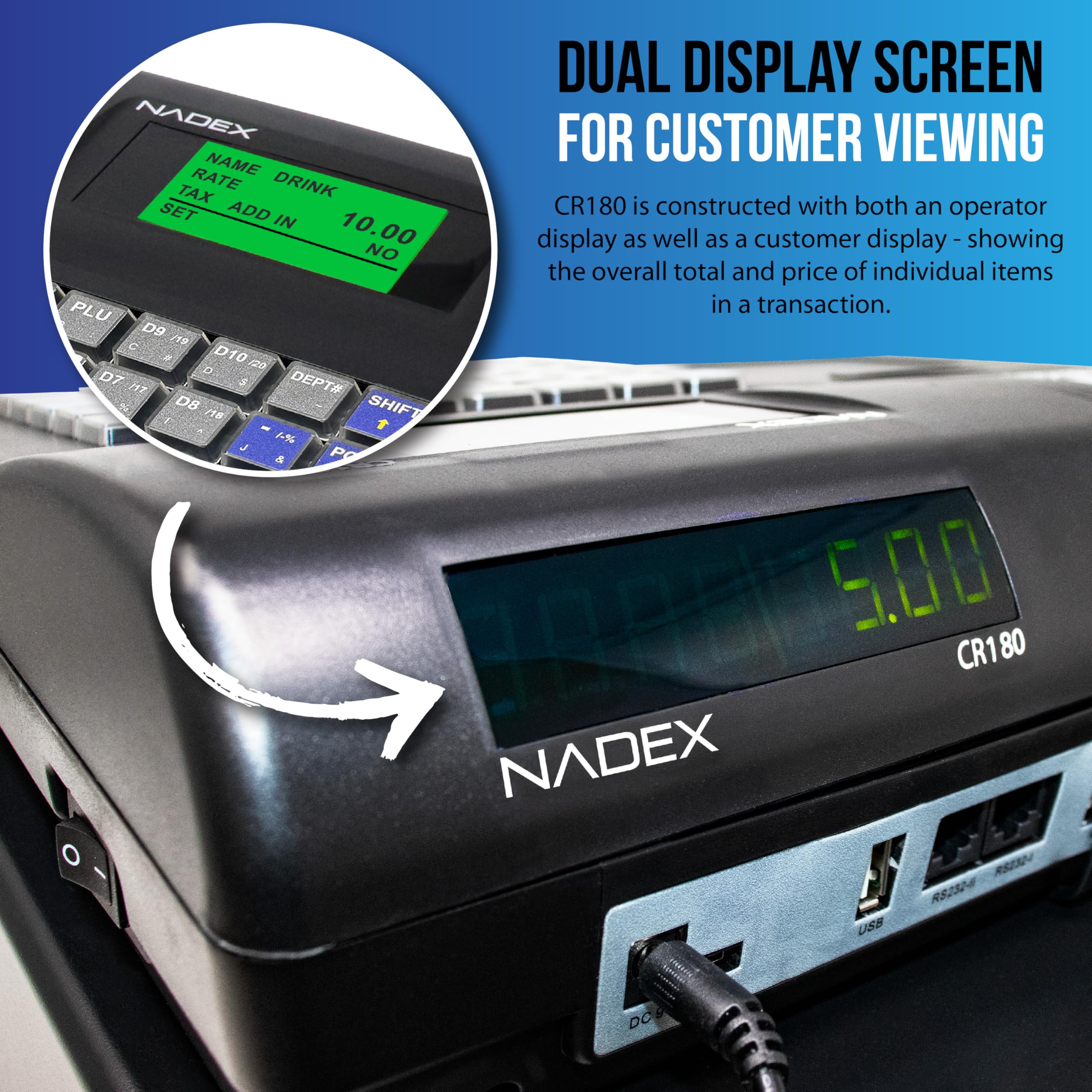 Nadex CR180 Caisse enregistreuse, 6800 recherches de prix, 60 compartiments, tiroir de monnaie et de monnaie, noir