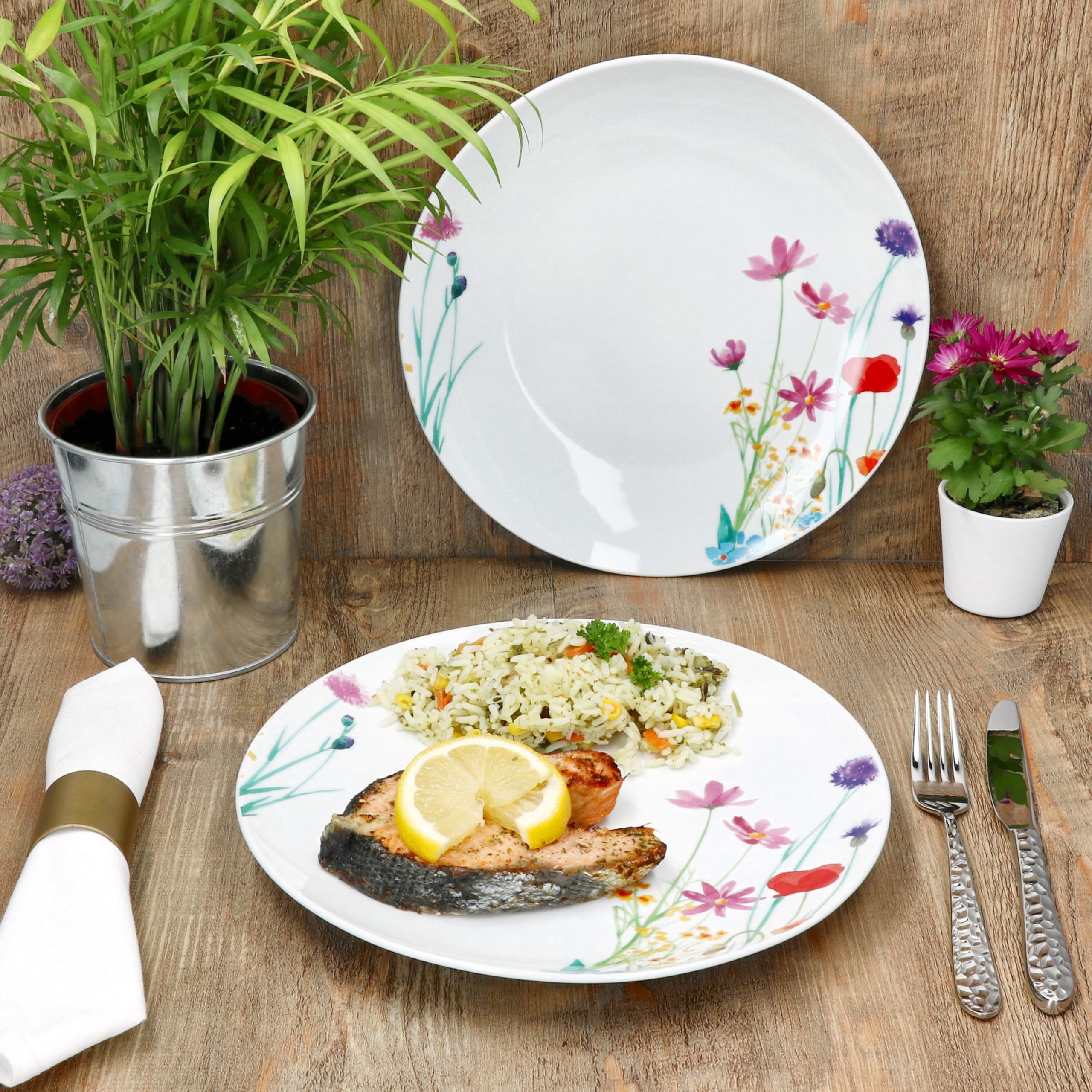MamboCat Marie Set 6 Piatti Piani In Porcellana 26,7 Cm – Decorazione Prato Fiorito, Lavastoviglie