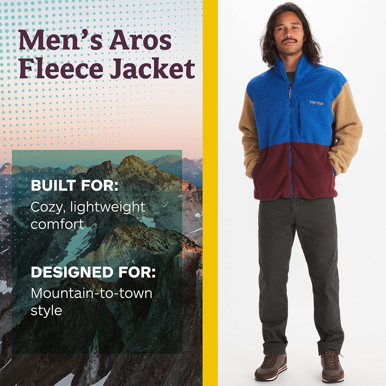 MARMOT Men's Aros Fleece Jacket, Sherpa with Retro Style for Camping and Hiking in Fall and Winter, Dark Azure/Port Royal, X-Large - Image 2