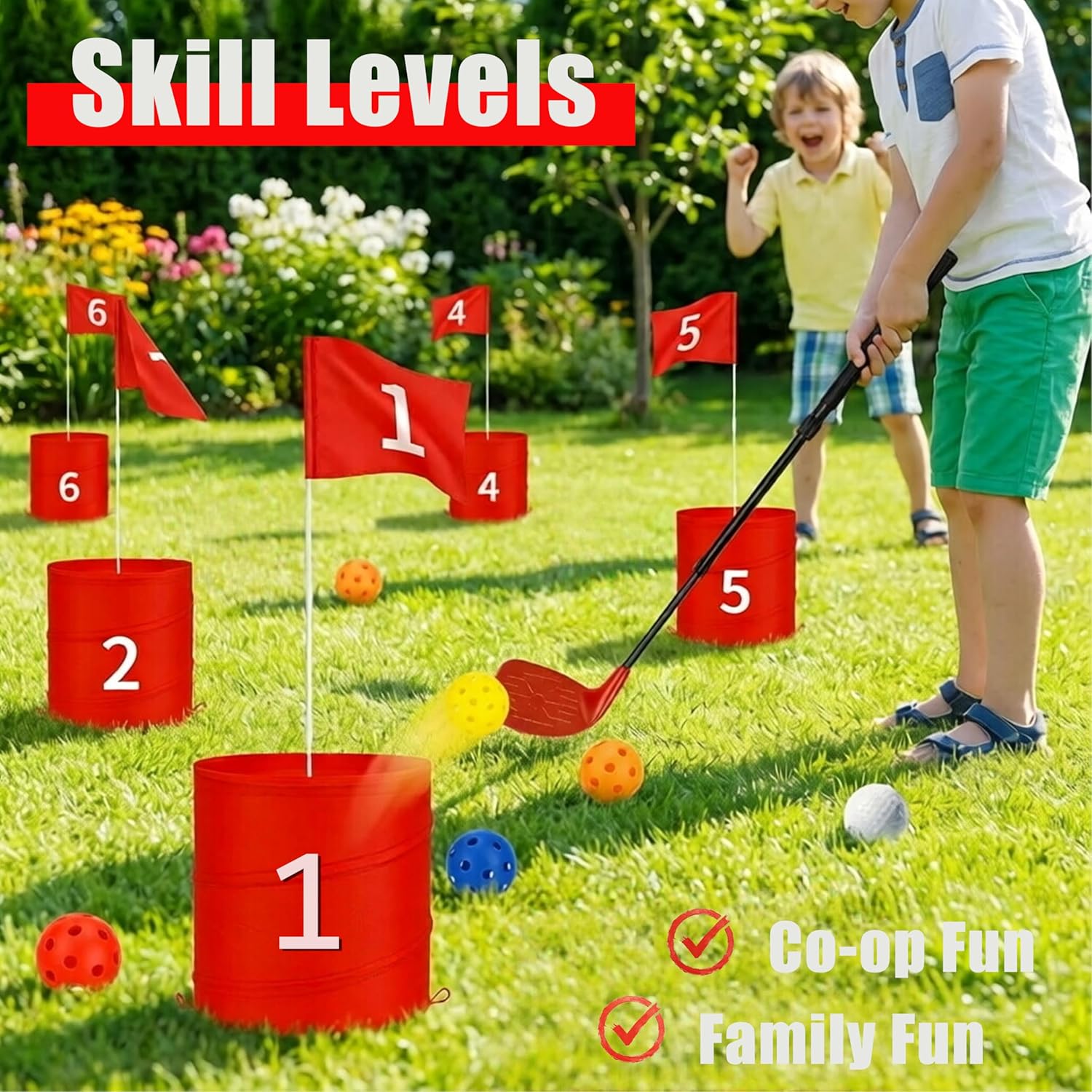 Premium Backyard Golf Game Set – Ultimate 6-Hole Outdoor Course with 2 Upgraded Adjustable Clubs, 12 Practice Balls & Carry Bag – Fun Lawn & Tailgate Games for Adults, Family, Camping