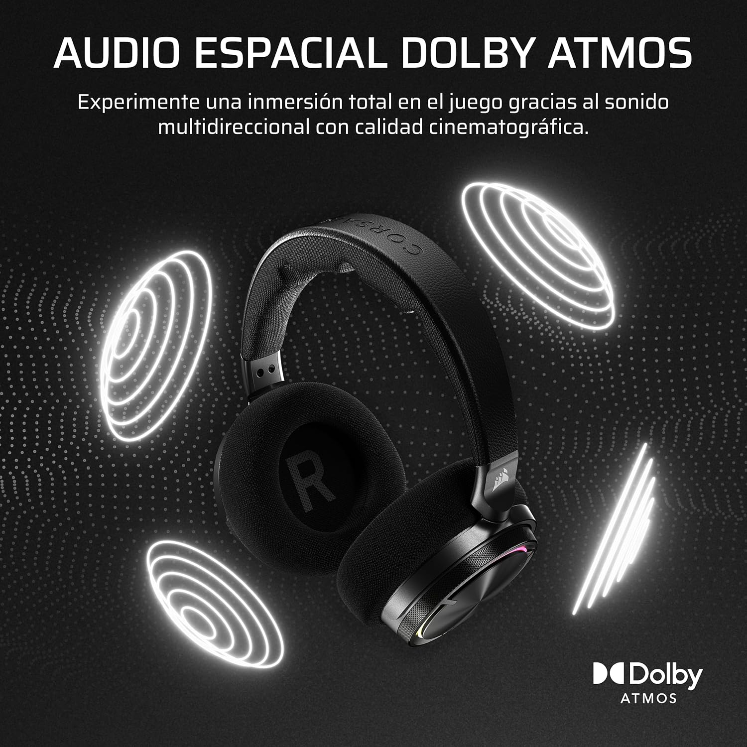 Corsair Virtuoso MAX Wireless Auriculares para Juegos con Bluetooth – Dolby Atmos, SoundID, Cancelación Activa del Ruido, Micrófono de Calidad Broadcast, para PC, Mac, PS5, PS4 – Carbono 5