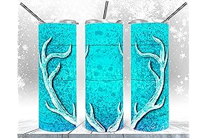 Watercolor Teal Splash Antler Christmas Tumbler