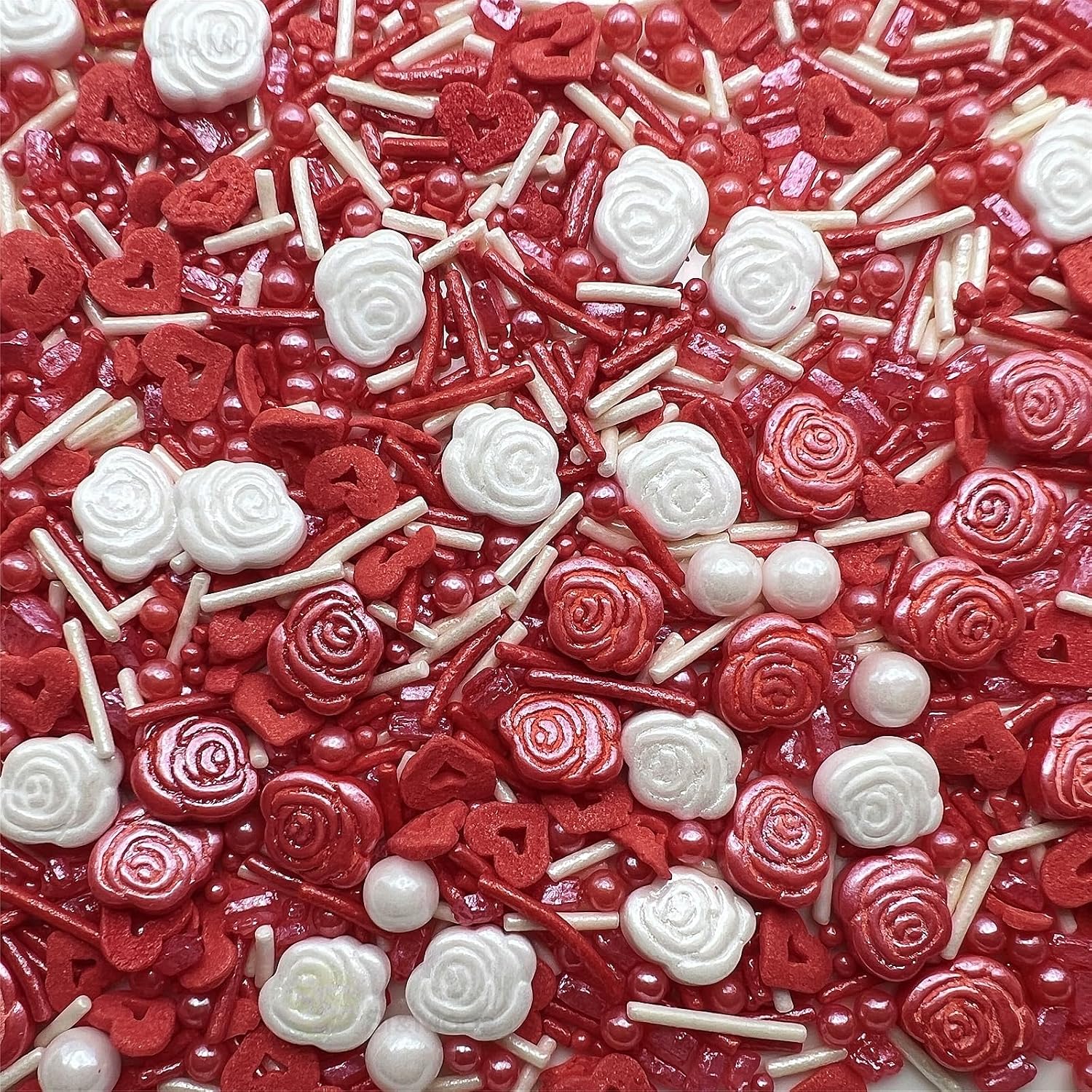 Amazon.com: SE Si&Moos Valentine Sprinkles Edible Red and White Roses ...