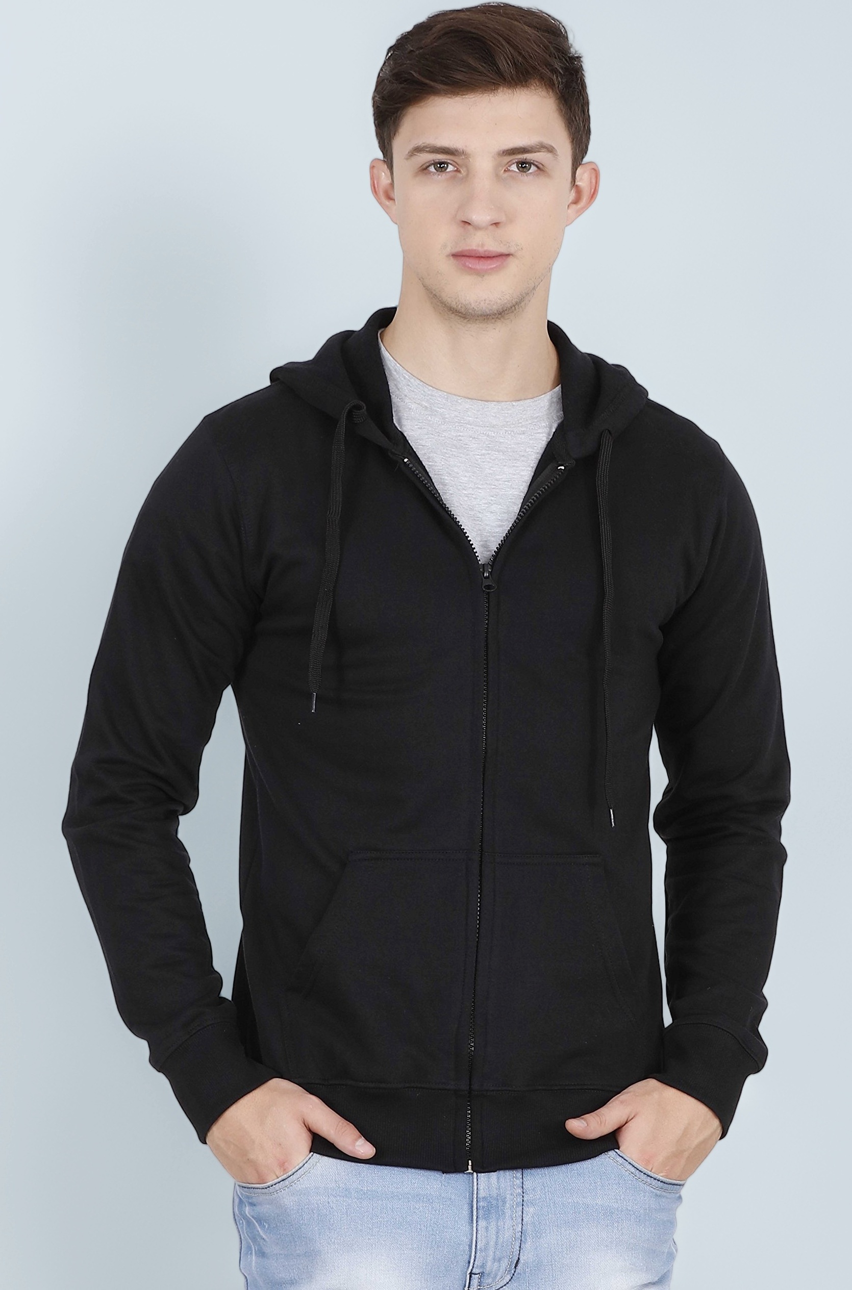 Men's Cotton Full Zipper Sweatshirt Hoodies with Kangaroo Pocket