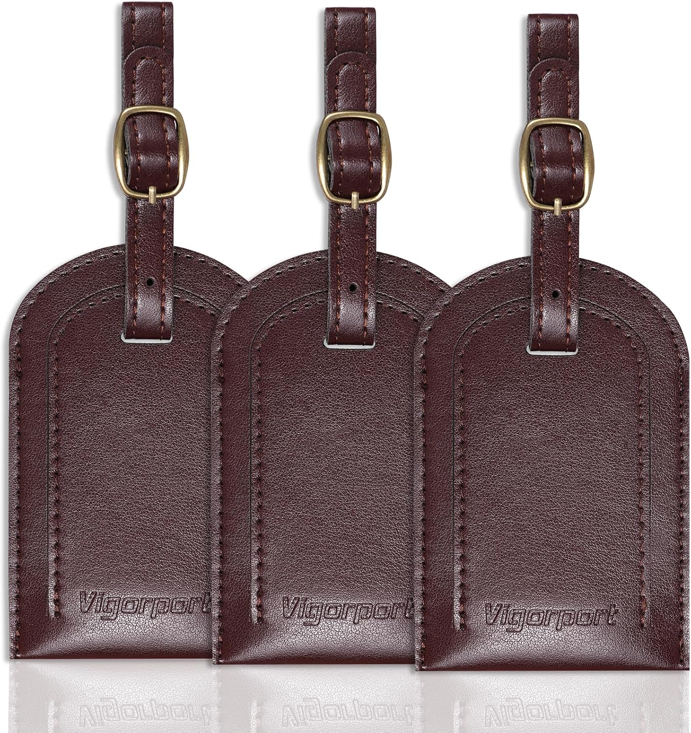 Vigorport Luggage Tag, 3 Pack Premium PU Leahter Luggage