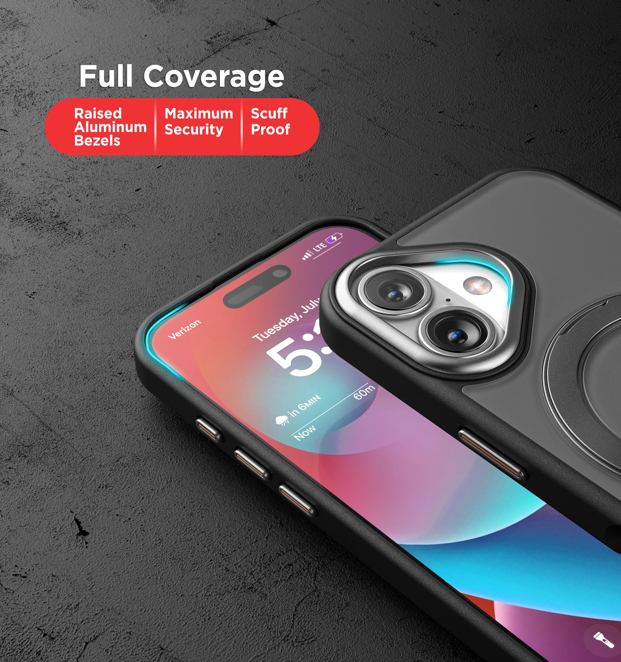 ENCASED Custodia Per IPhone 16 Con Anello Magnetico Rotante (MagSafe) – Paraurti In TPU Traslucido, Nero - 5