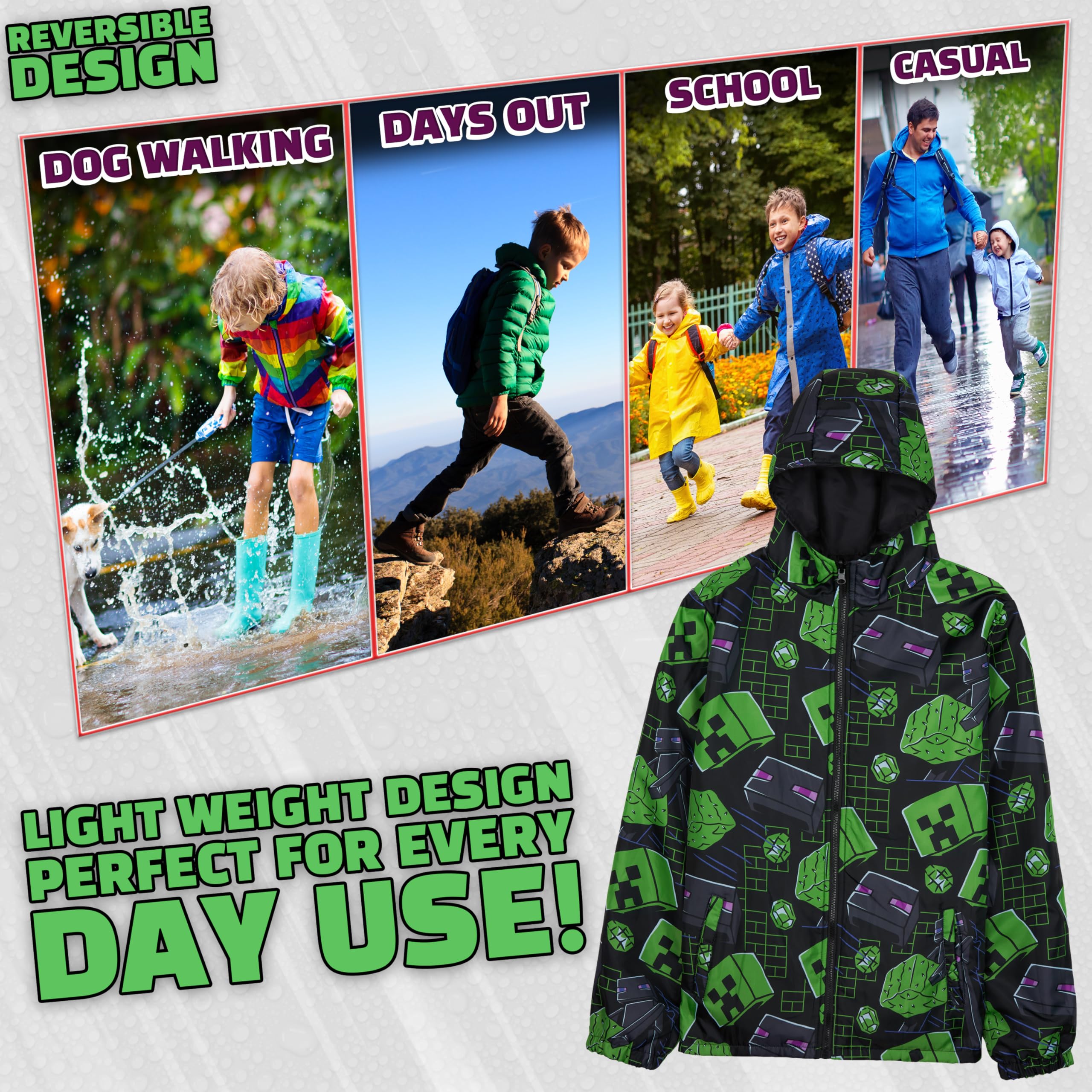 Get Trend Fortnite | Minecraft | Pokemon Chubasquero Niño y Adolescente, Forro Polar o Reversible Diseños, Chaqueta Impermeable con Capucha, Regalos Niños